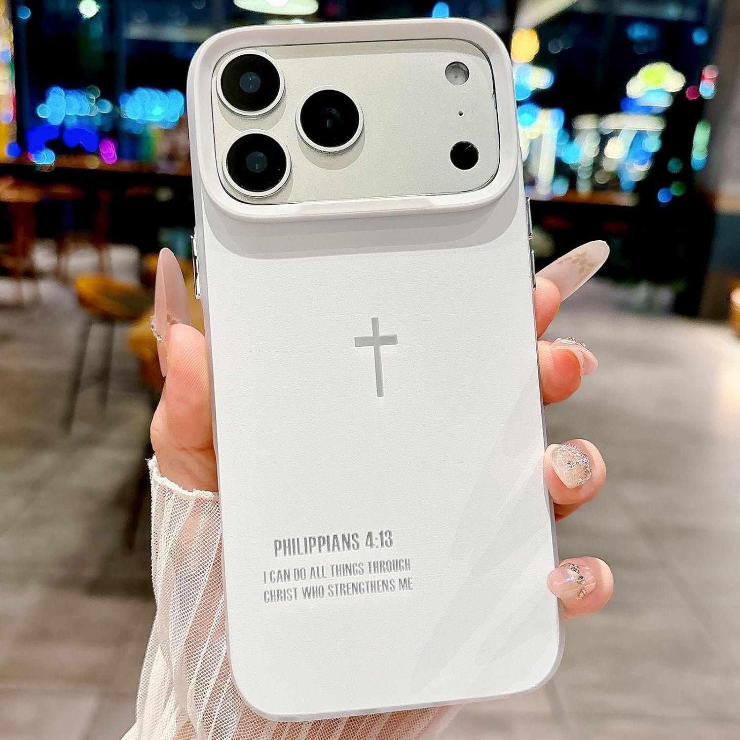 Bible Verse Design Phone Case for iPhone 17 Pro, Cute Fashion Cross Simple Case, Soft TPU Slim Shockproof Cover for Girls Women and Men – White