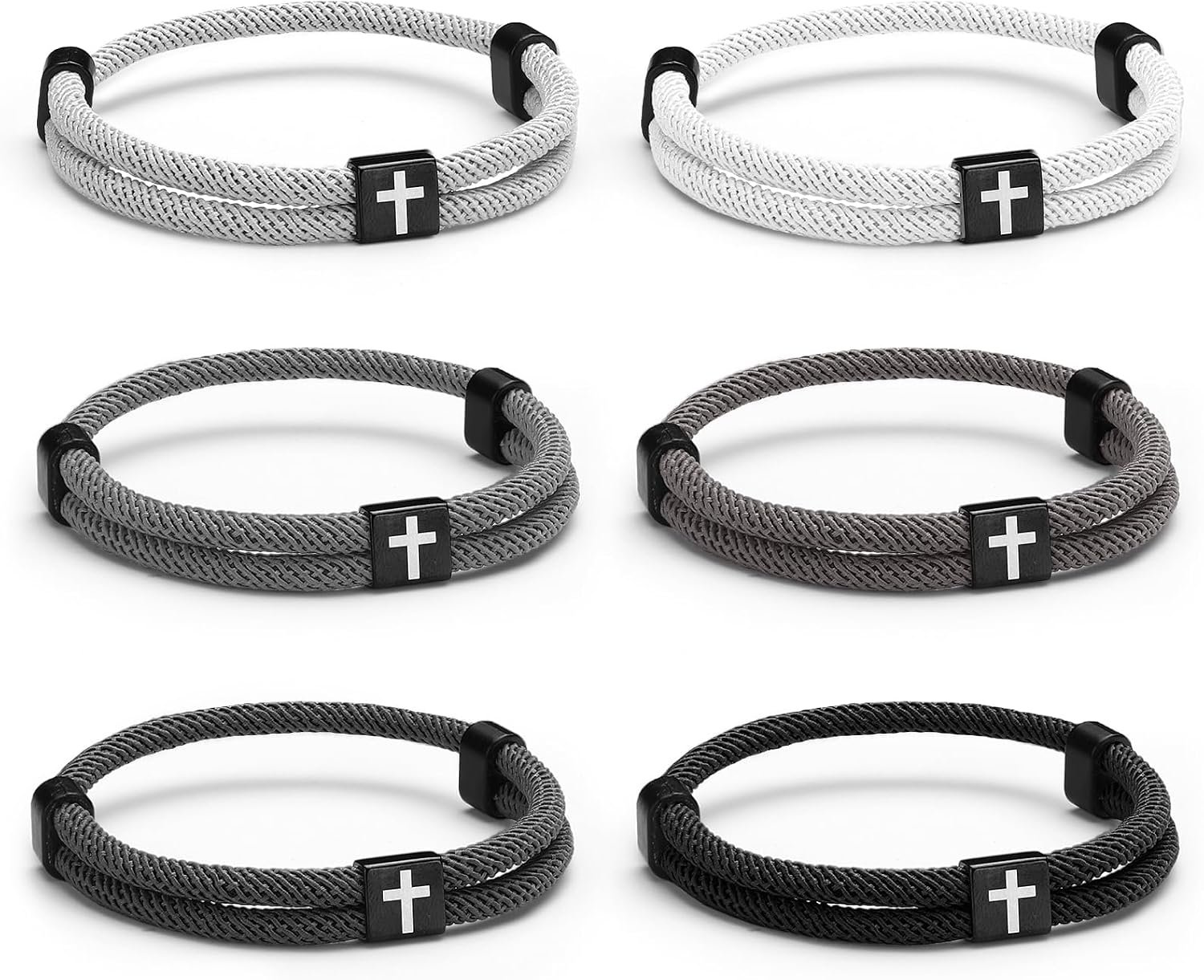 Landical 6 Pcs Cross Bracelet Men Adjustable Braided Rope