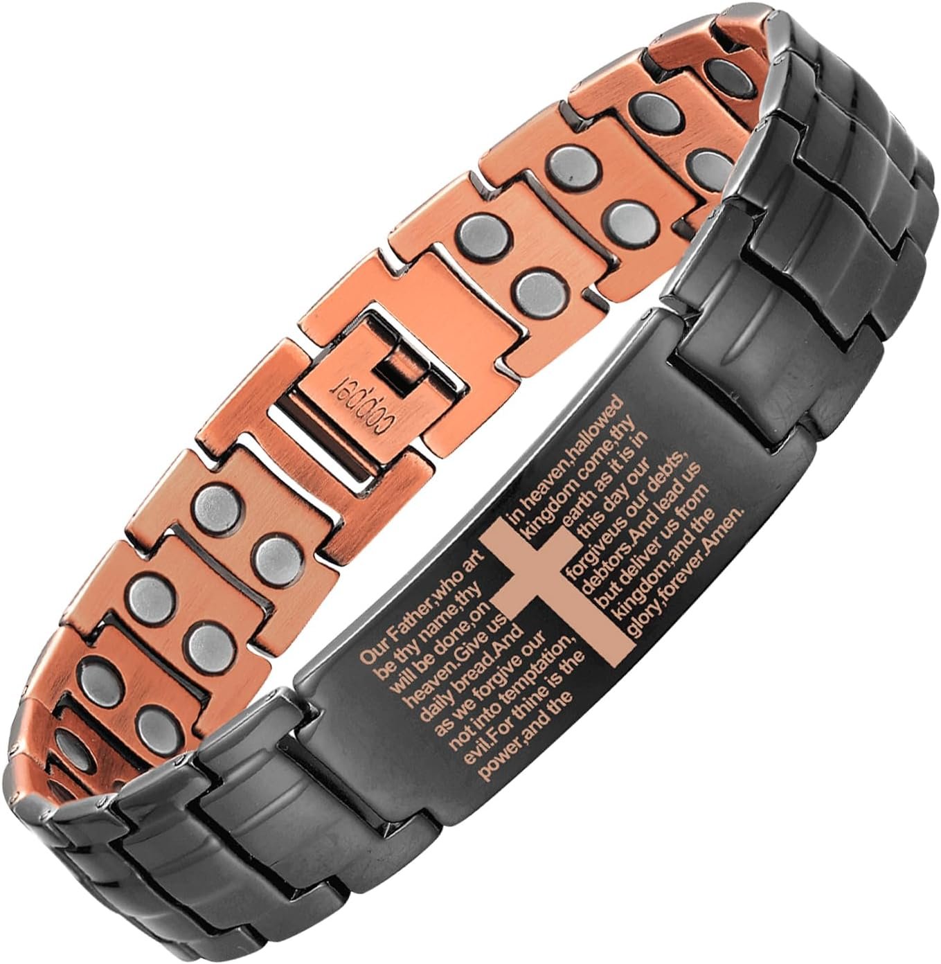 MagEnergy Copper Cross Bracelet for Men-Ultra Strength Magnetic-Black