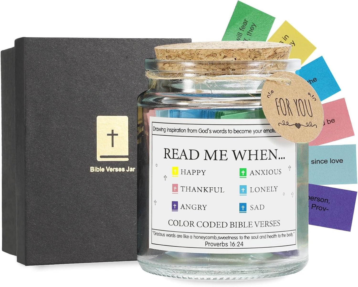 Read Me When Bible Verse Jar, 96 Color-Coded Scripture Cards for Daily Encouragement, Prayer Jar, Christian Gifts for Women & Men, Mother’s Day Birthday Prayer & Scripture Gifts