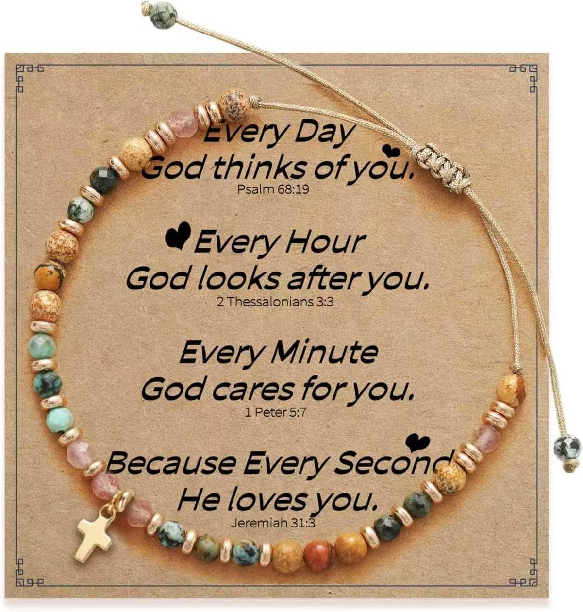 Christian Gifts for Women, Cross Bracelet, Natural Stone Beaded Jewelry