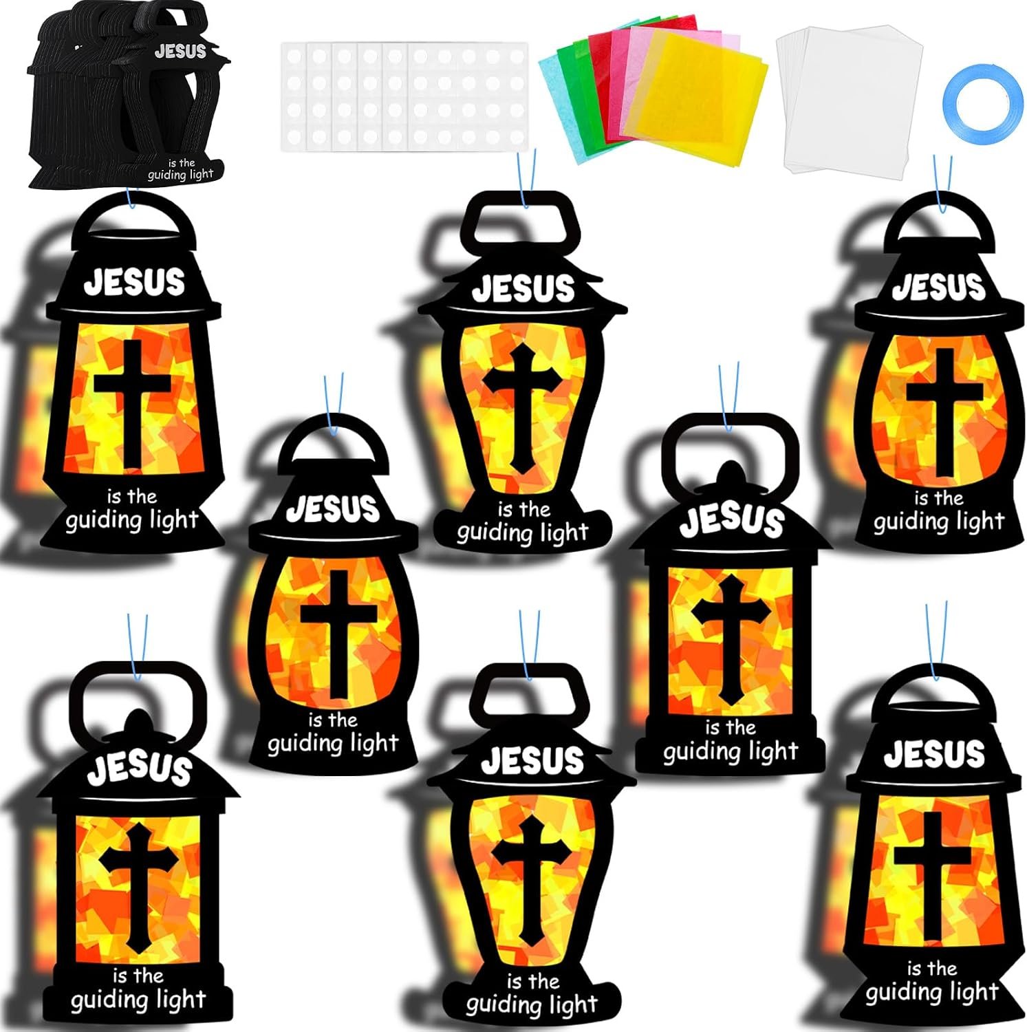 QOUBAI 32Sets Christian Suncatchers Craft DIY Art Kit for Kids