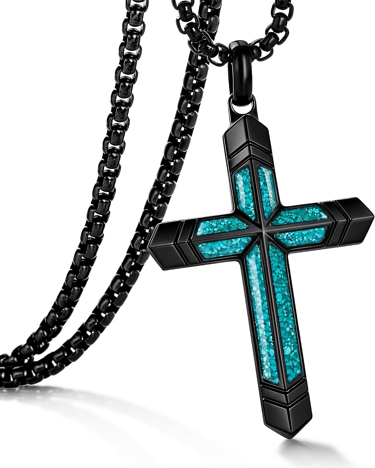 Cross Necklace for Men, Turquoise/Amethyst/Ruby/Lapis lazuli/Malachite Cross Necklace with a 24-26 inch Adjustable Box Cross Chain Christian Jewelry, Birthday Christmas Gift or Everyday Wear