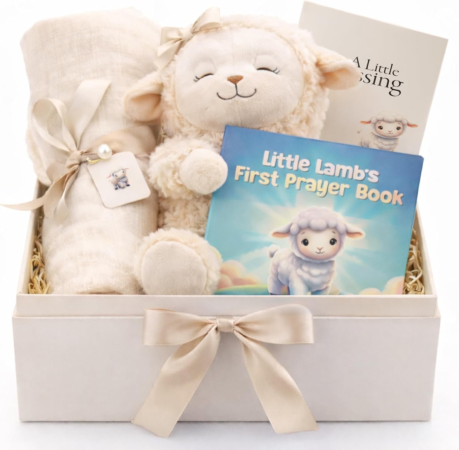 Baptism Gifts for Boy or Girl – 10” Praying Lamb Plush 5-Piece Keepsake Set