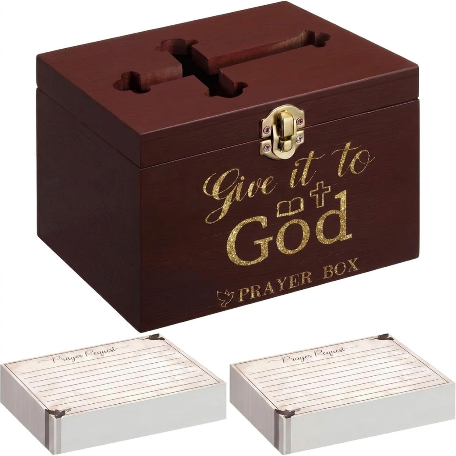 Croblissful Prayer Request Box with 100 Pcs Prayer Cards, Wooden, Walnut