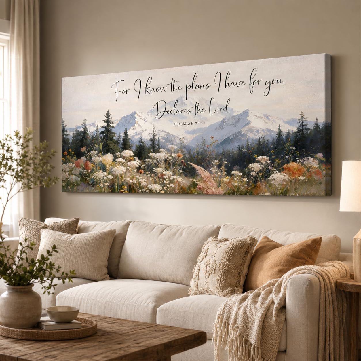 BYXOLARA Large Christian Canvas Wall Art – Inspirational Biblical Picture Print, Scripture Artwork with Jeremiah 29:11 for Faith Home Decor, Wrapped Canvas with Pine Frame, 24×48 inches