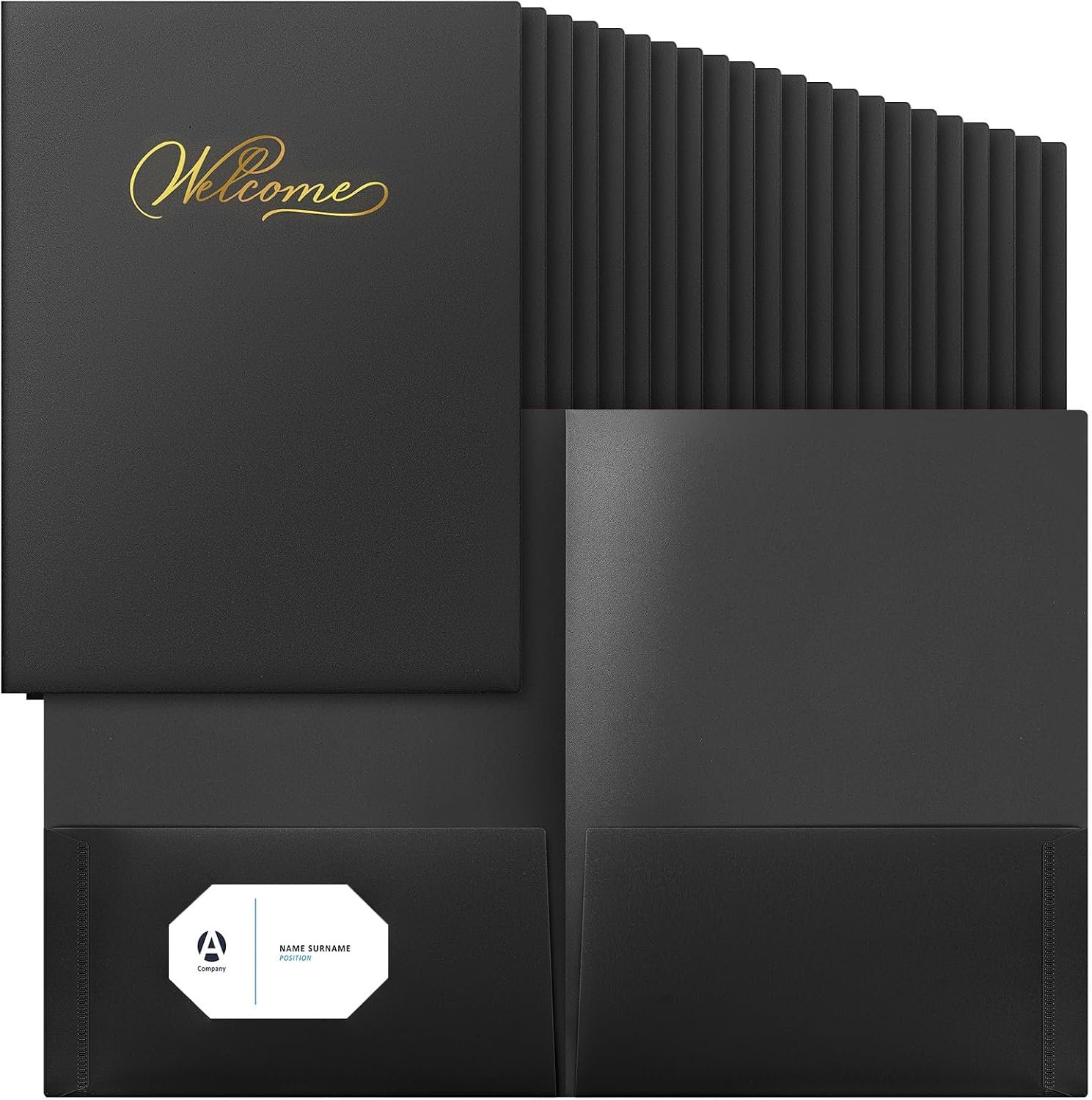Henoyso 48 Pack Welcome Folders with 2 Pockets, 9 x 12 Inch, Black