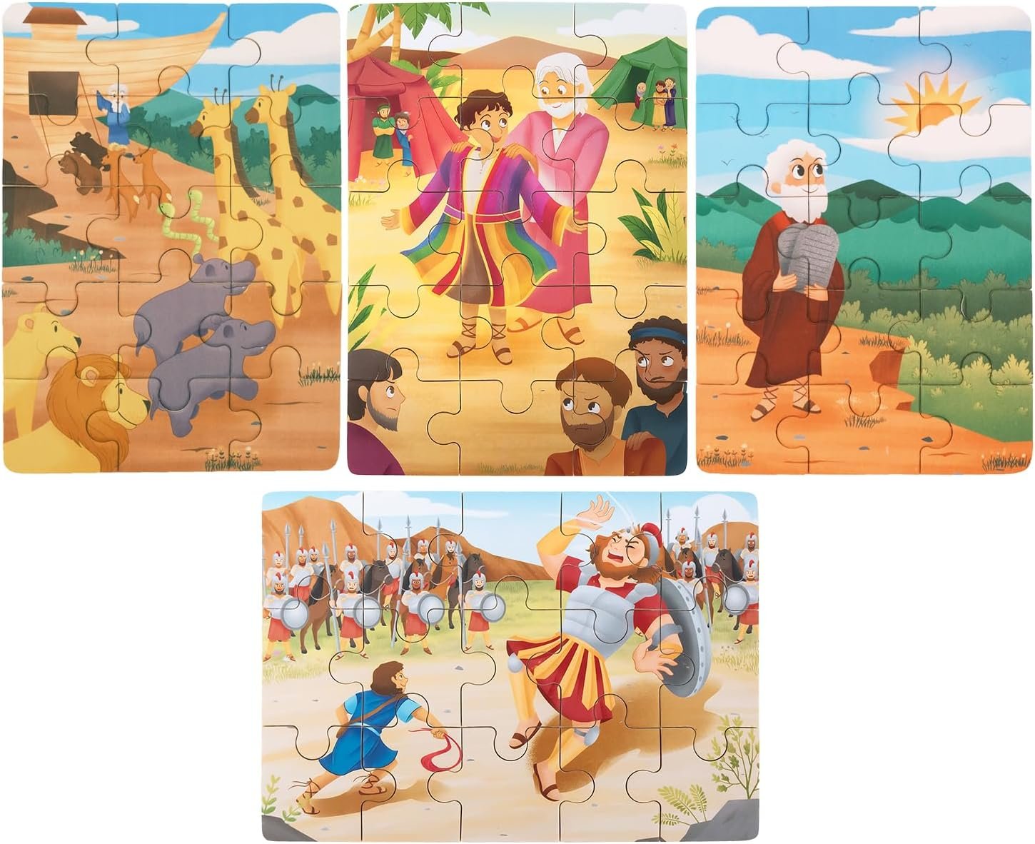 4-in-1 Wooden Puzzles in Box (15 pcs Each) | Christian Gifts for Kids | Noah’s Ark for Grandkids | Gift for Christian Kids | Bible Stories Puzzles (Old Testament B)