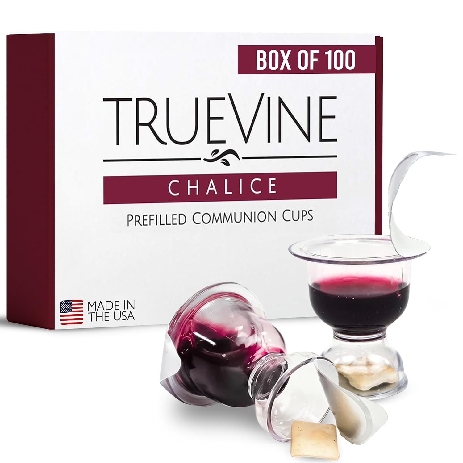 TrueVine Chalice Prefilled Communion Cups & Wafer Set (100 Count)