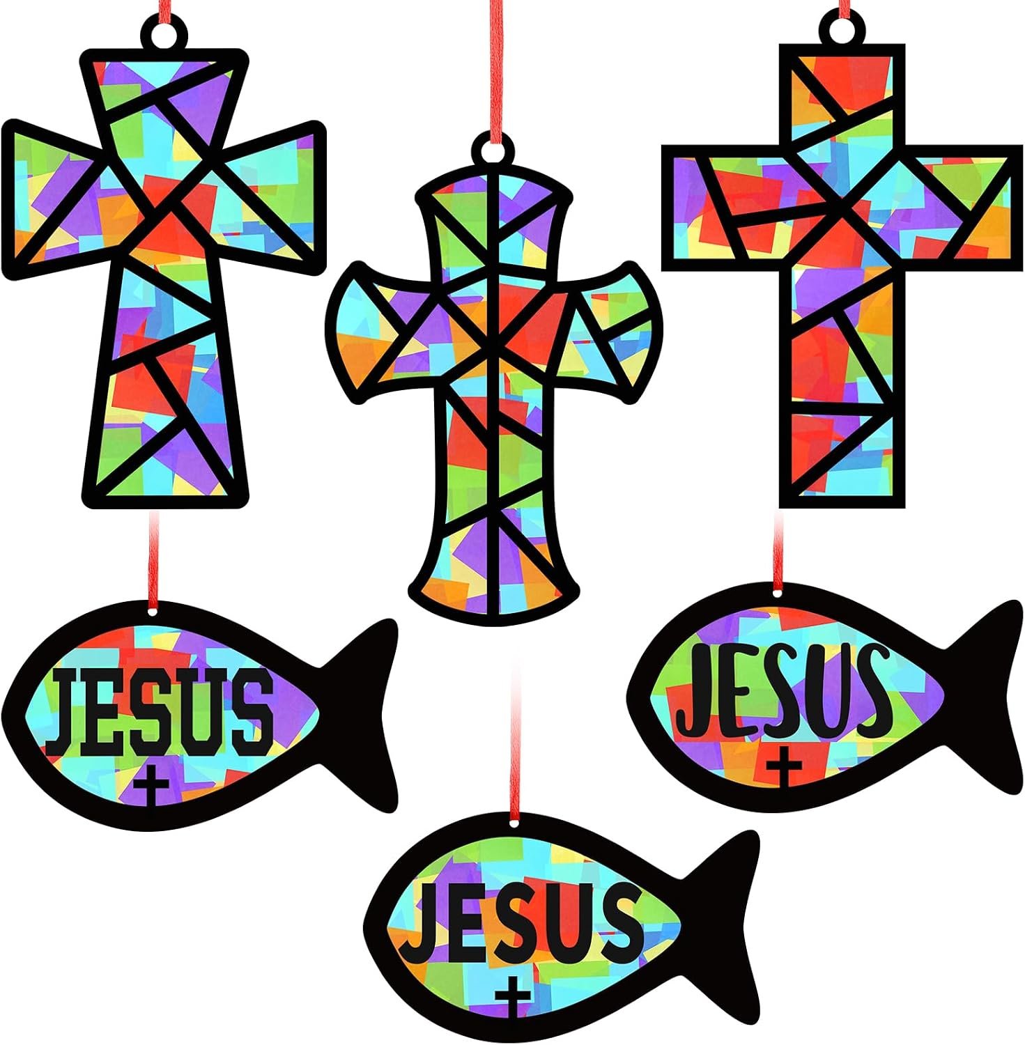 Sinload 24 Sets Religious Cross Fish Crafts Christian Suncatcher Kit