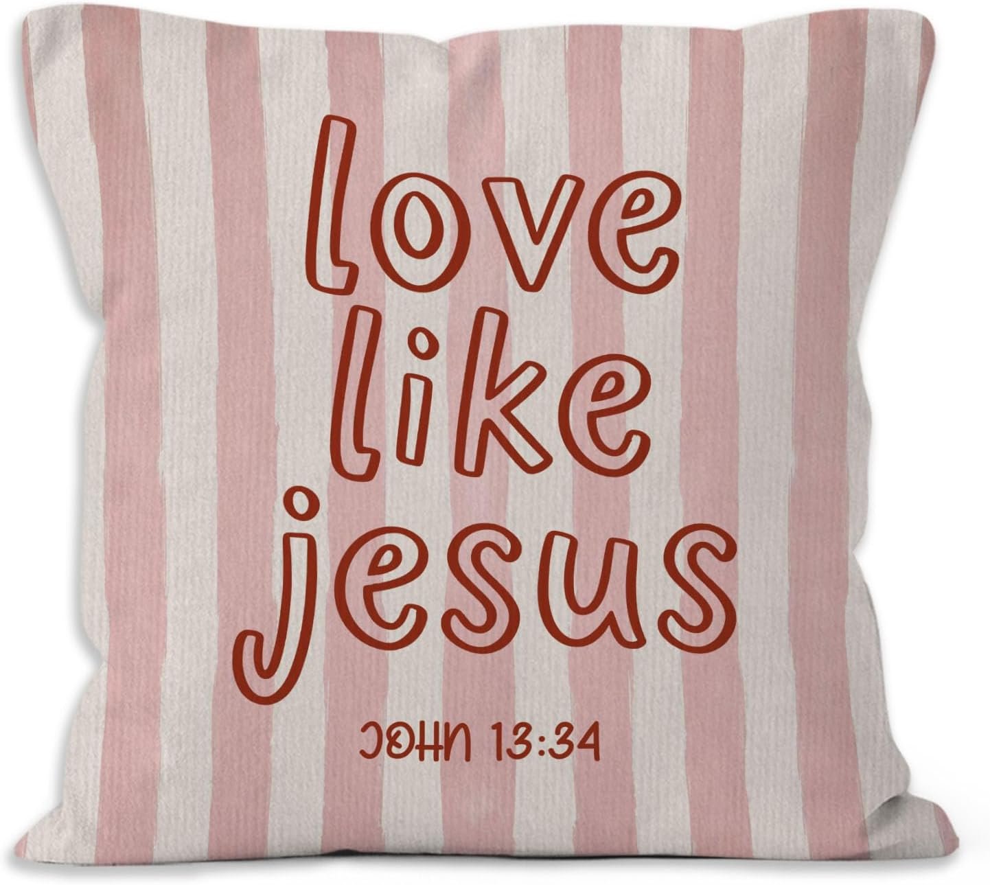 Pink Striped Christian Bible Verse Throw Pillow Cover 18×18, Love Like Jesus Religious Decorative Pillow Covers for Home Bedroom Living Room Couch, Christian Gifts Accent Pillows Cover Pillowcases
