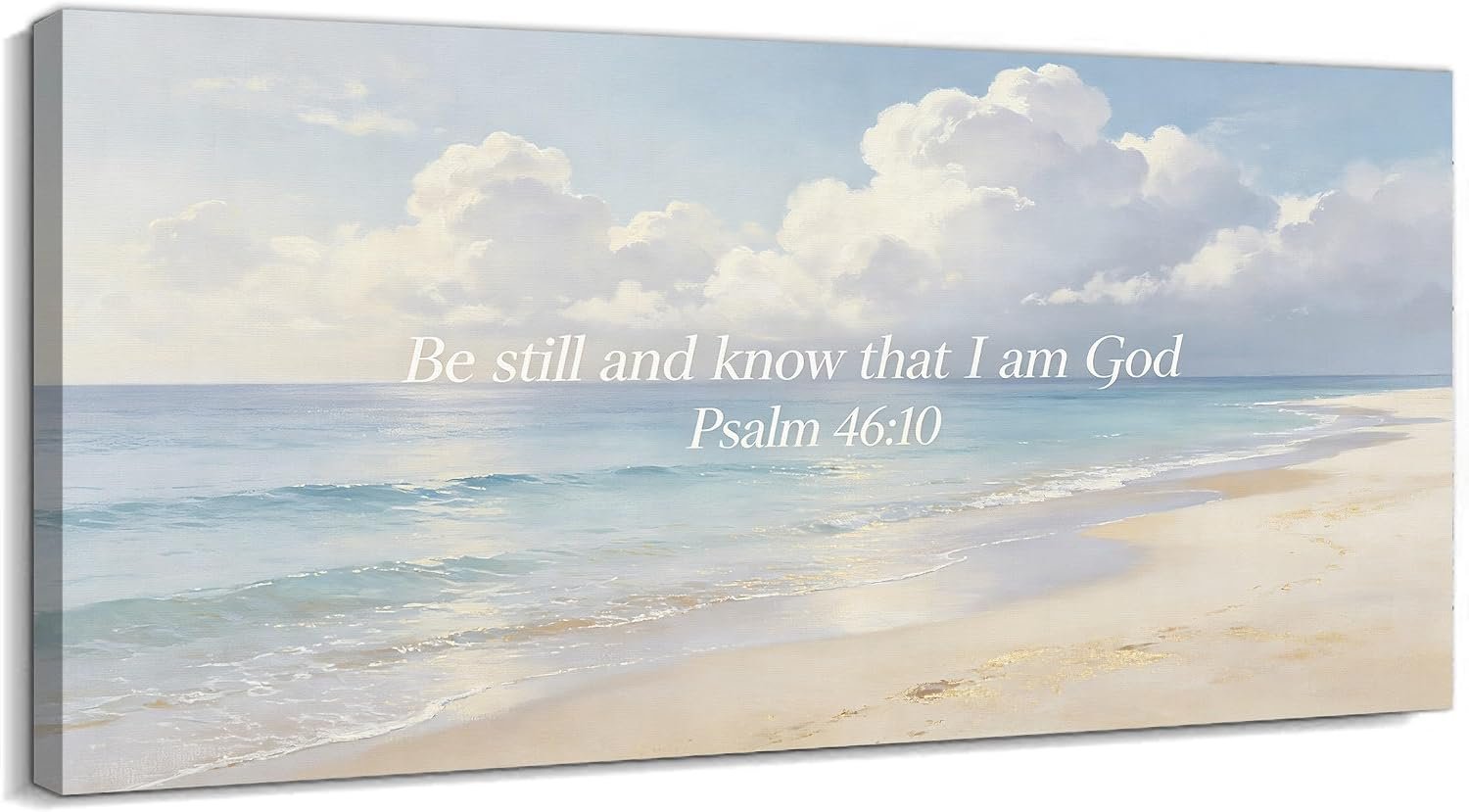 BYXOLARA Large Be Still and Know That I Am God Canvas Wall Art, Scripture Bible Verse Print, Serene Beach Christian Wall Decor for Living Room, Neutral Gallery Wrapped Artwork, 24×47 inches