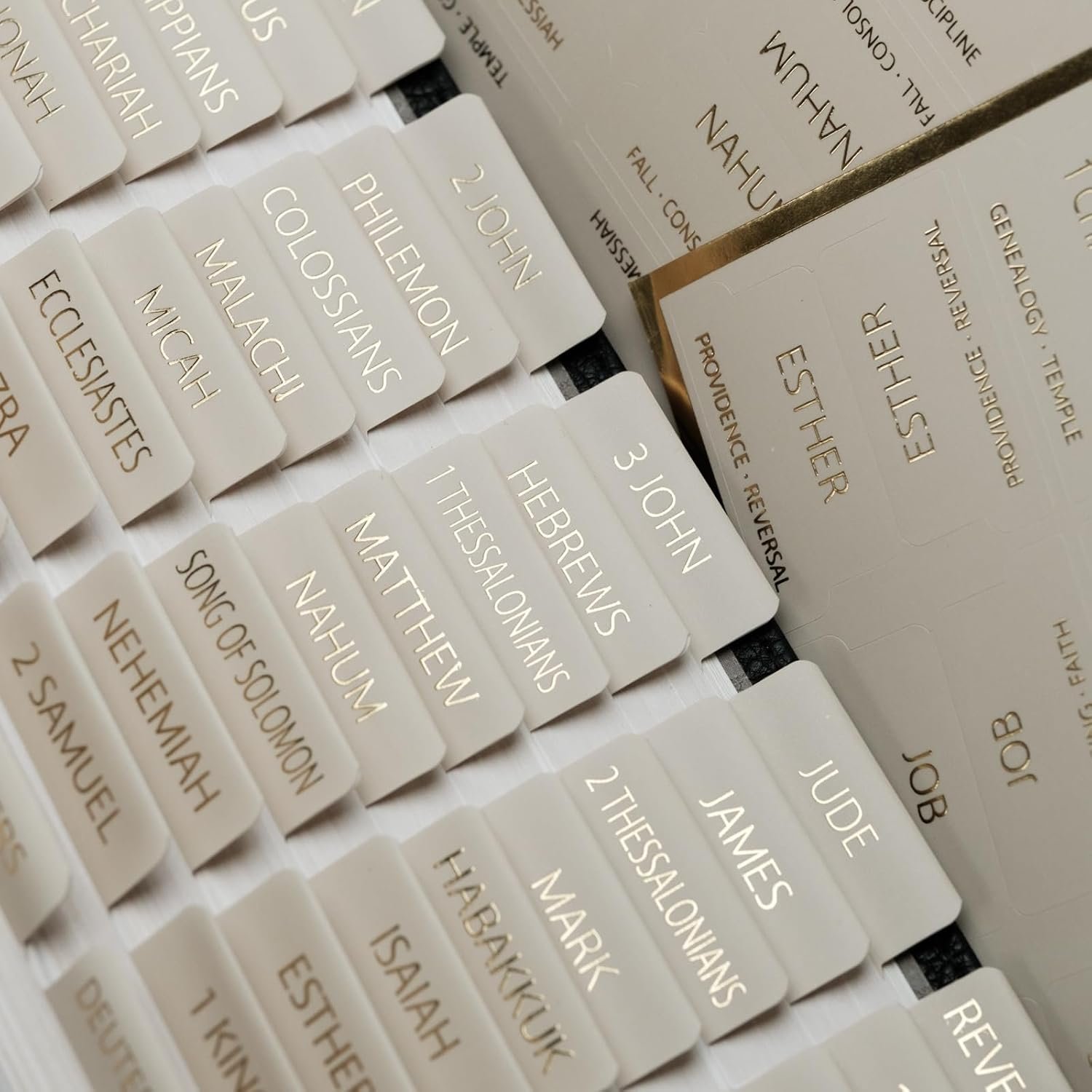 UPAFEXXI-Bible Tabs with Book Summaries, 3D Gold Foil Embossed Lettering