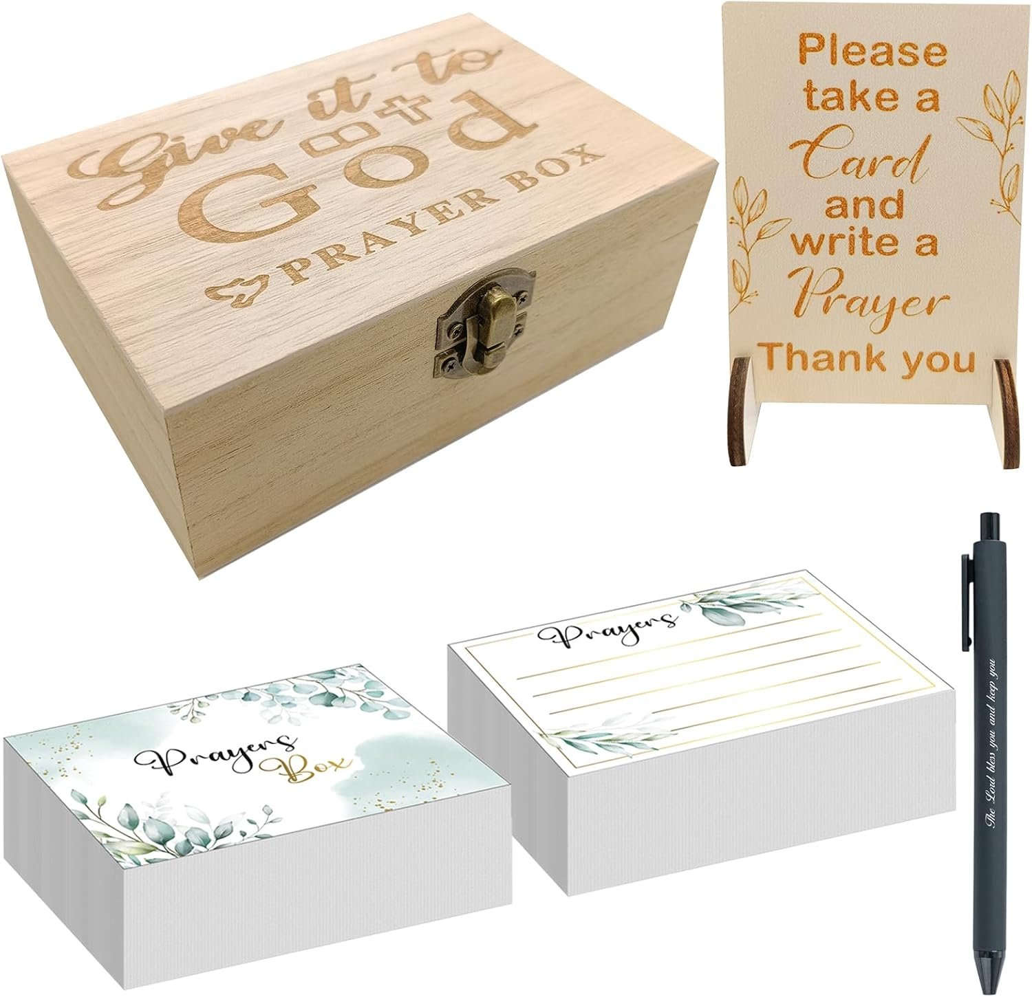 Prayer Box with 100 Pcs Prayer Cards 1 Prayer Pen and 1 Wooden Signature Sign Wooden Prayer Request Box The Wood Prayer Box for Your Daily Prayers