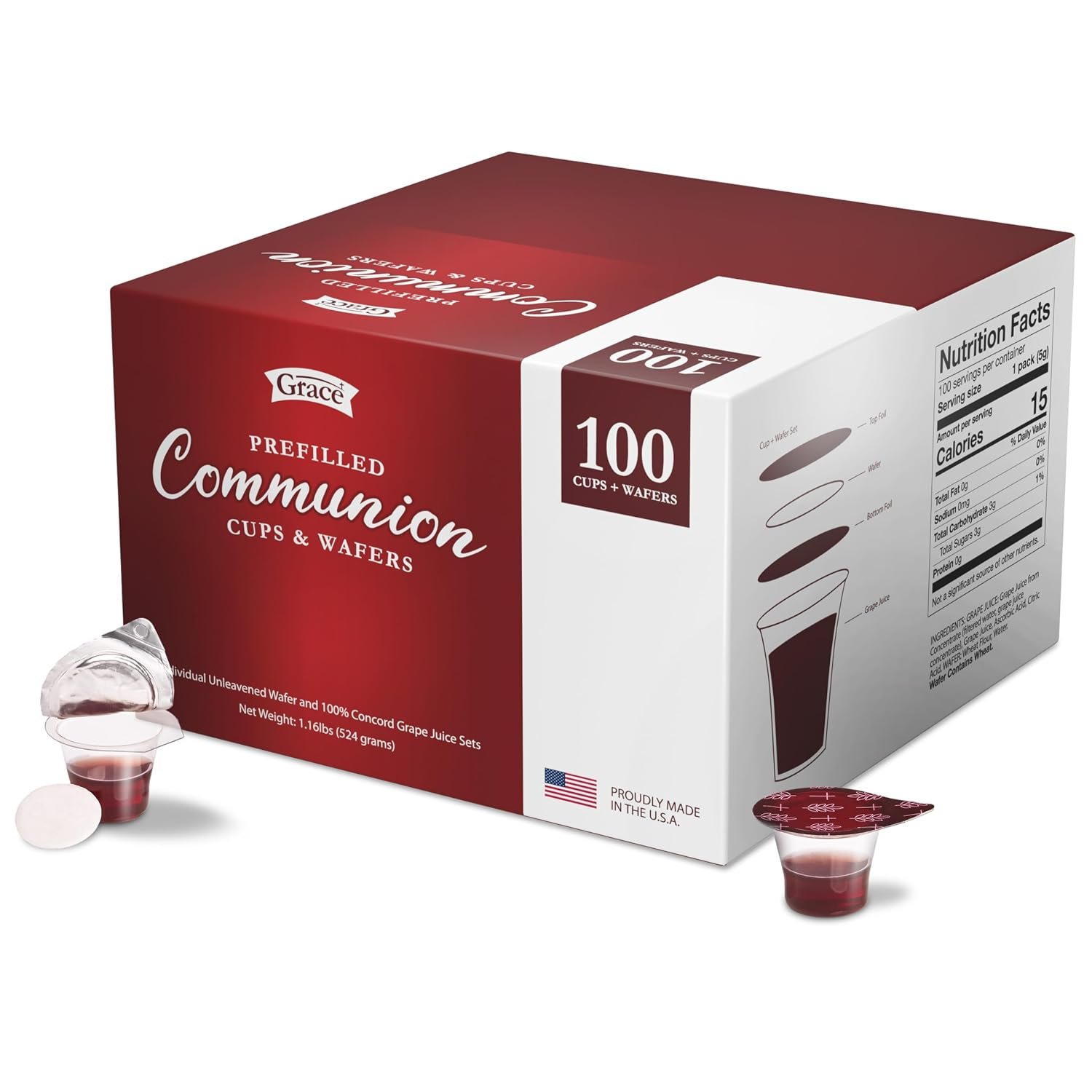 Prefilled Communion Cup and Wafer Set – Box of 100 Bread and Grape Juice