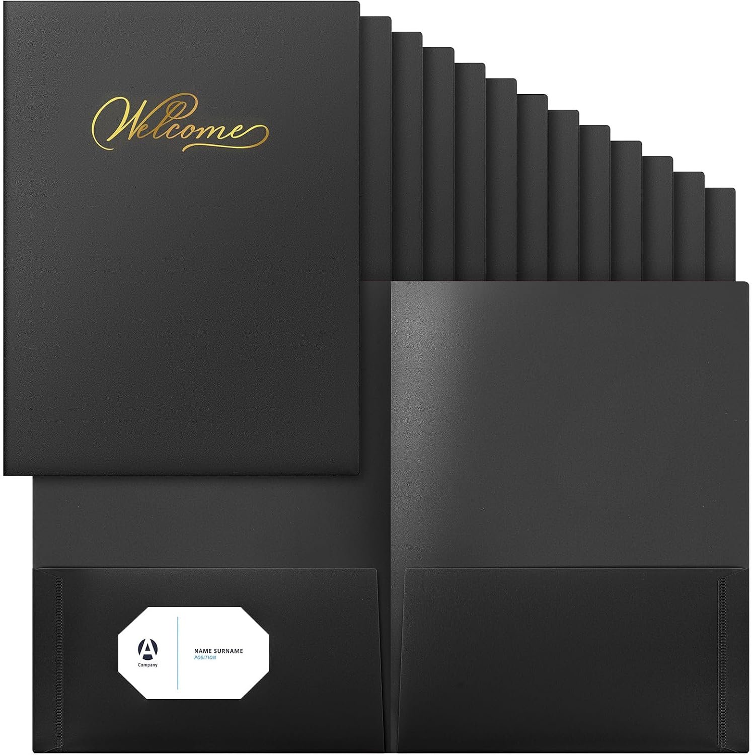 Henoyso 24 Pack Welcome Folders with 2 Pockets, 9 x 12 Inch, Black