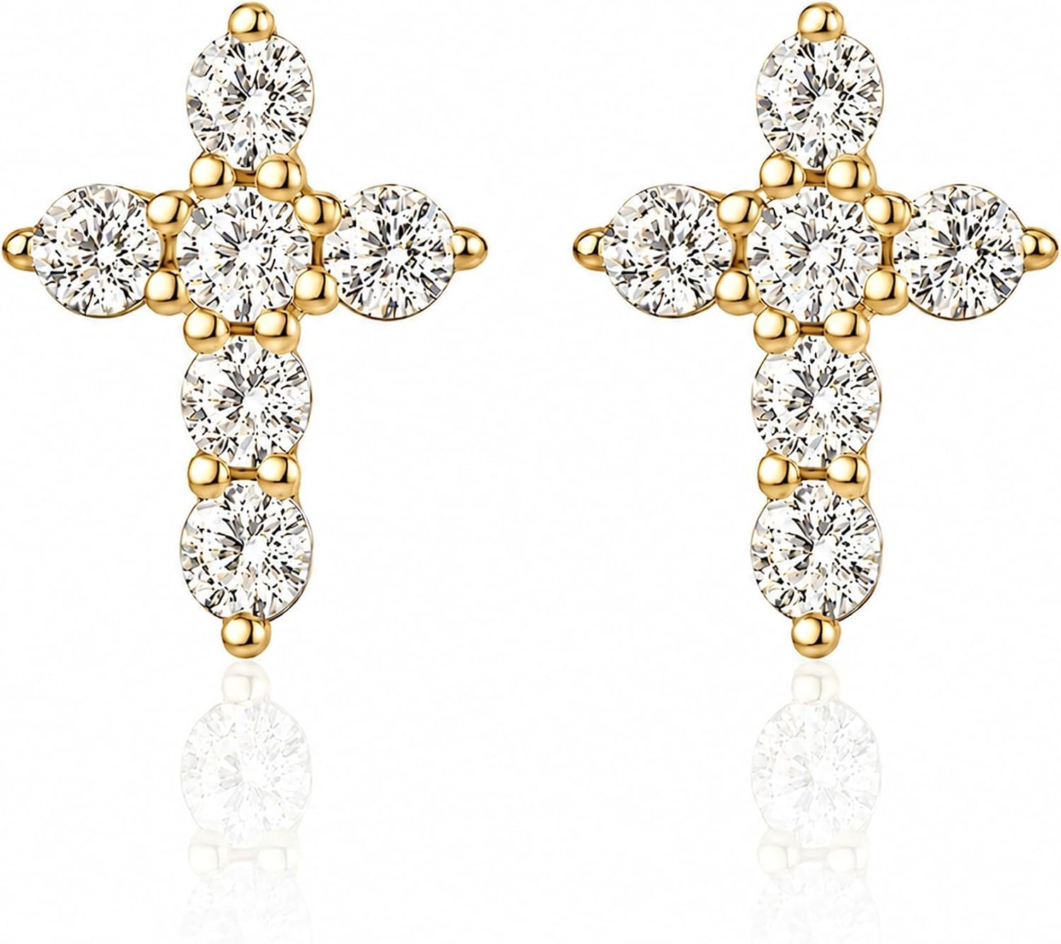 Liya Gems Cross Stud Earrings for Women, S925 8mm 5A Cubic Zirconia Faith Jewelry with Push Back Closure