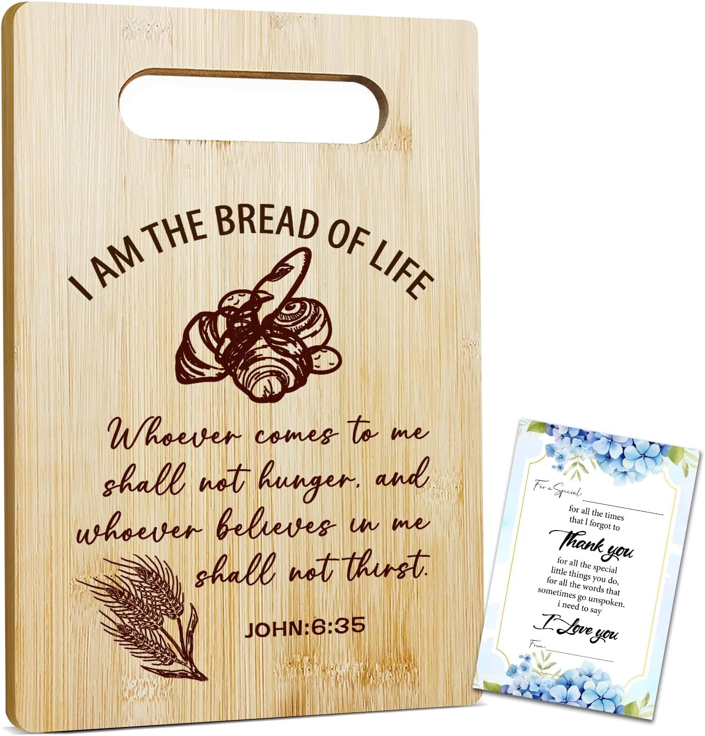 Christian Kitchen Decor, I am the Bread of Life Bamboo Cutting Board, Bible Verse Charcuterie Boards, Christmas Housewarming Gift for Women Friends Mom -018