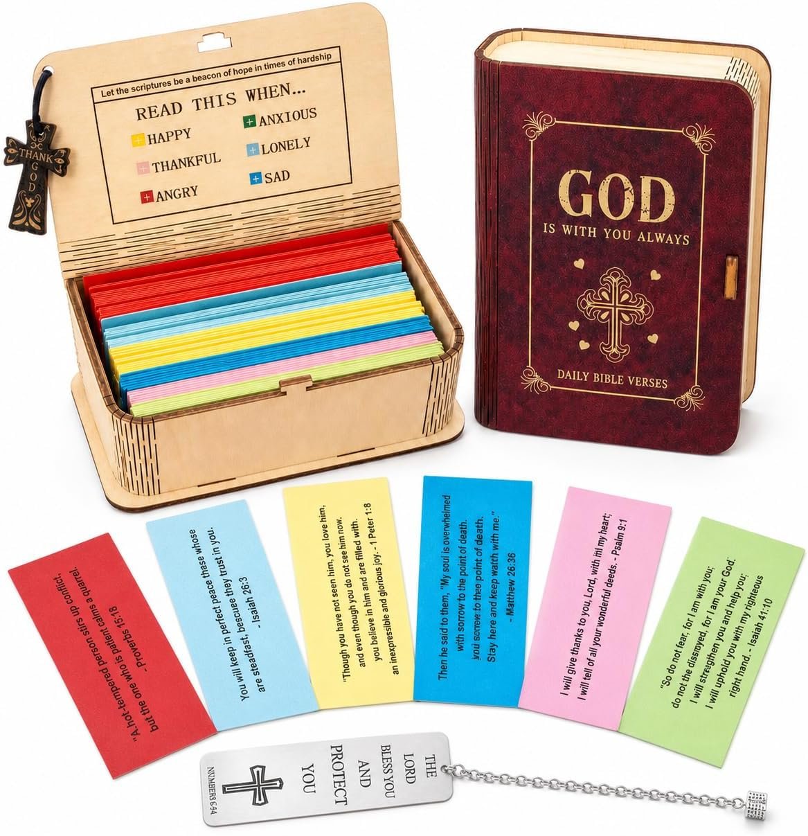 Prayer Box with 150 Bible Verse Cards – Scripture Cards in a Wooden Box for Daily Devotion, Christian Gift for Men Women, Prayer Cards for Encouragement & Hope