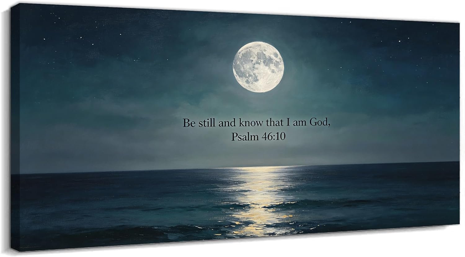 BYXOLARA Large Be Still and Know Psalm 46:10 Canvas Wall Art, Christian Bible Verse Wall Decor for Living Room Bedroom, Blue Moon Ocean Spiritual Gallery Wrapped Artwork, 24×47 inches