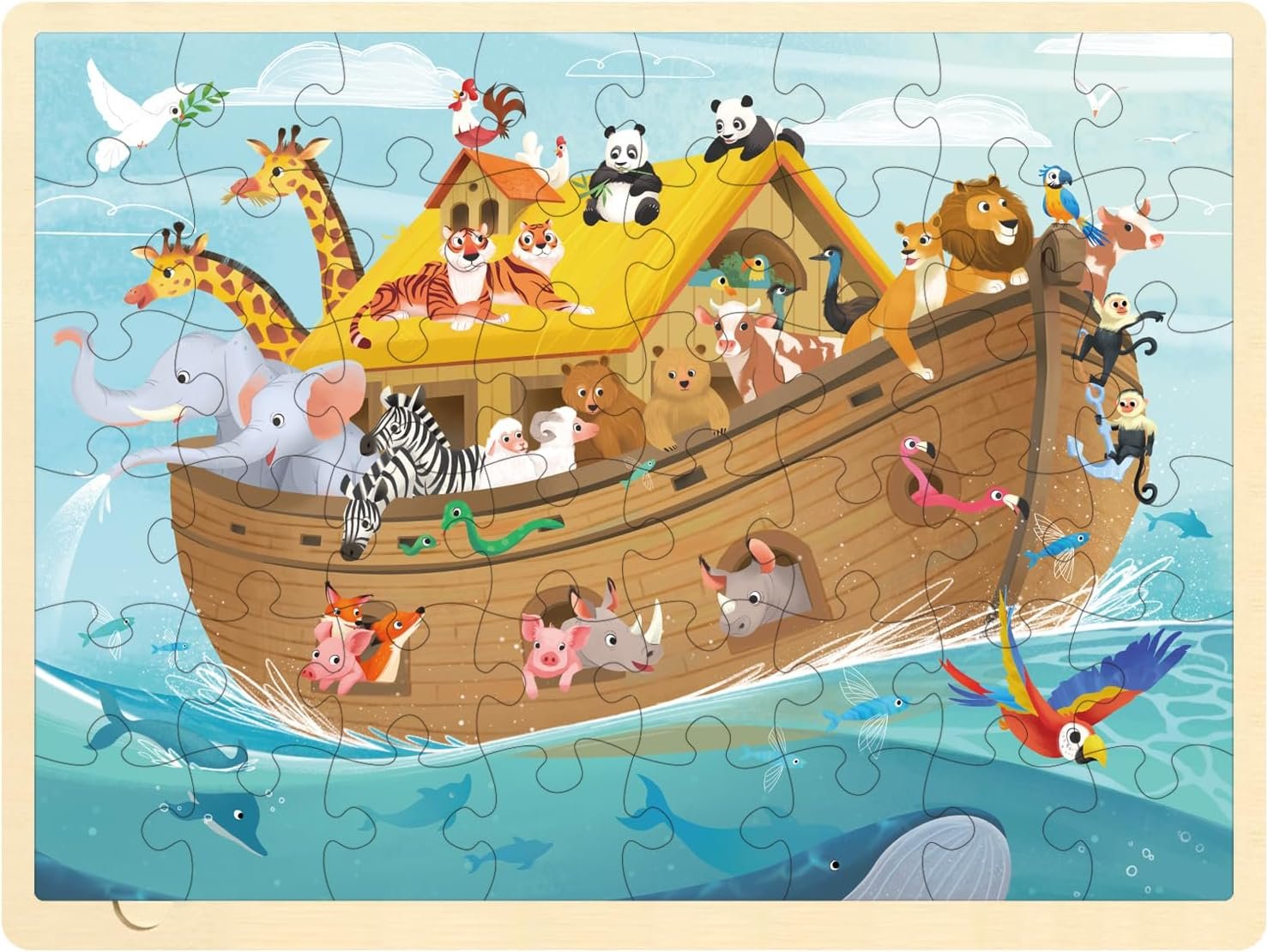 Wooden Noah’s Ark Puzzle for Kids Ages 3-5, 48 Piece