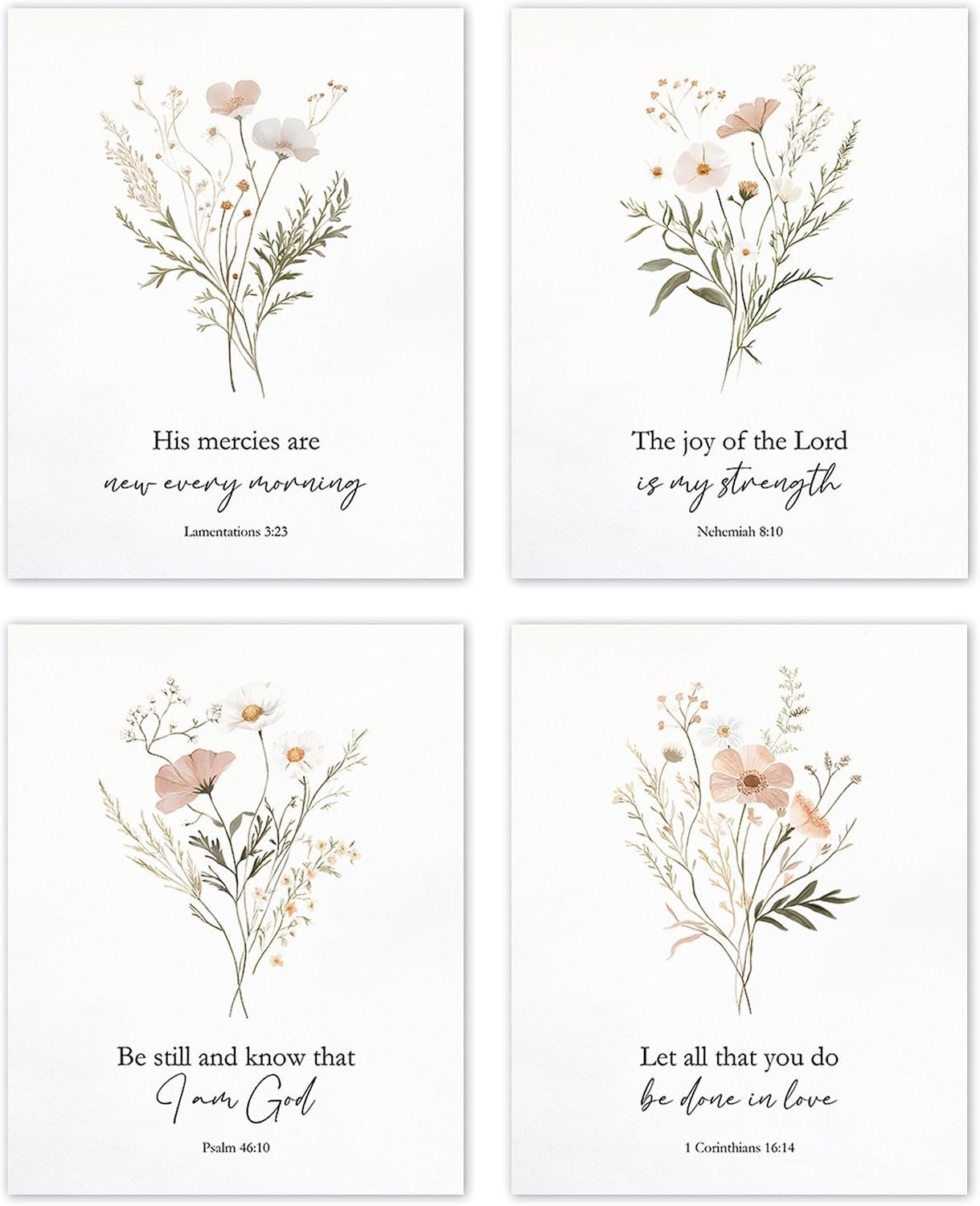 TLESKE Floral Botanical Christian Bible Verse Posters Prints Unframed 8×10 Set of 4, Spring Fall Flower Scripture Wall Art Prints Decor for Bedroom Living Room, Aesthetic Wildflower Wall Pictures