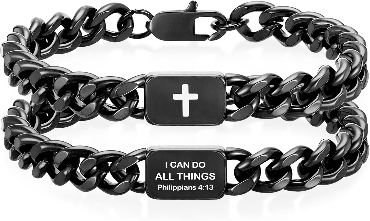Bible Verse Cross Bracelet For Men Boys Stainless Steel Cuban Link Bracelets For Men Christian Stuff Accessories First Communion Confirmation Gifts For Boys Teens Mens Jewelry