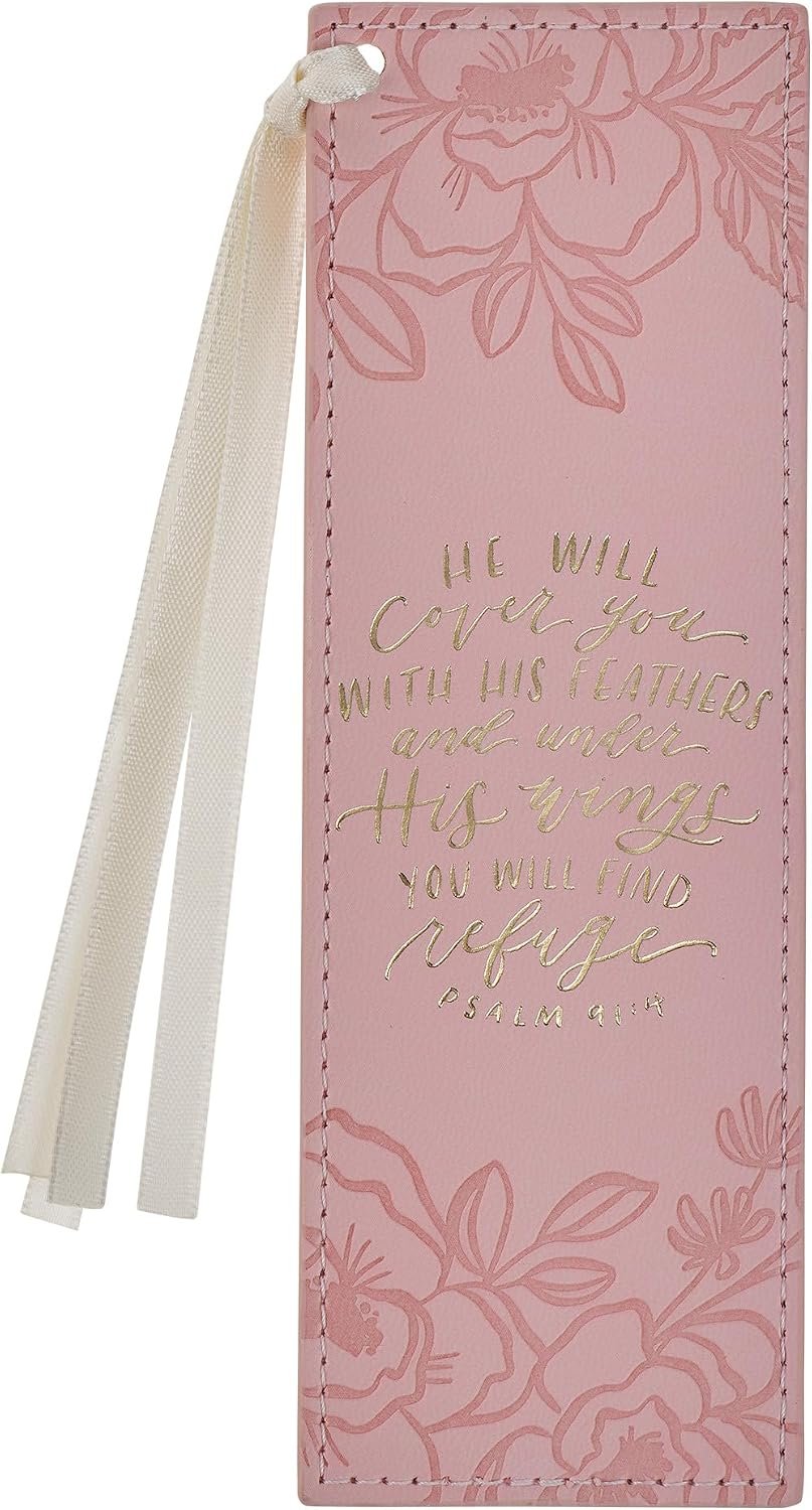 Christian Art Gifts Premium Faux Leather Bookmark: Under His Wings