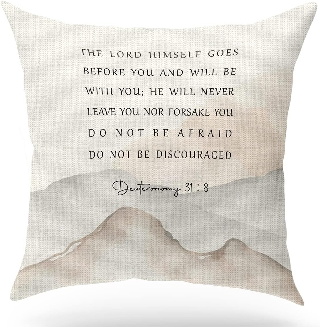 KongMoTree Bible Verse Pillow Cover, Deuteronomy 31:8, Scripture Art Pillow Case for Farmhouse Home Office Bedroom Living Room Porch Decoration, Christian Religious Gift Church Gifts, 18×18 Inches