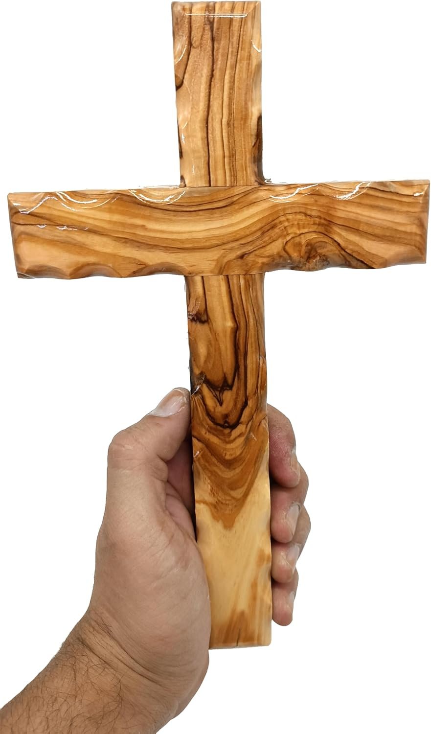 Zuluf Wooden Olivewood Plain Cross For Wall decor | Large Wall Cross Christian Religious Gift | Wall Art Home Room Décor | Jerusalem Decorative Wall Cross with Holy Land Certificate | 25cm / 9.8″