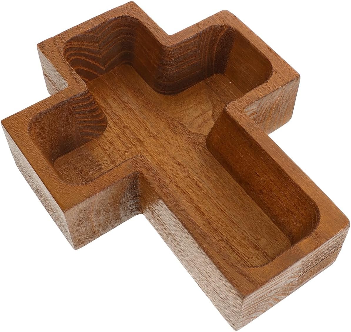 Luxshiny Wood Cross Bowl Jesus Christian Wooden Bowl Religious Food Serving Tray Tabletop Centerpiece Desk Decoration for Easter Spring Party Coffee