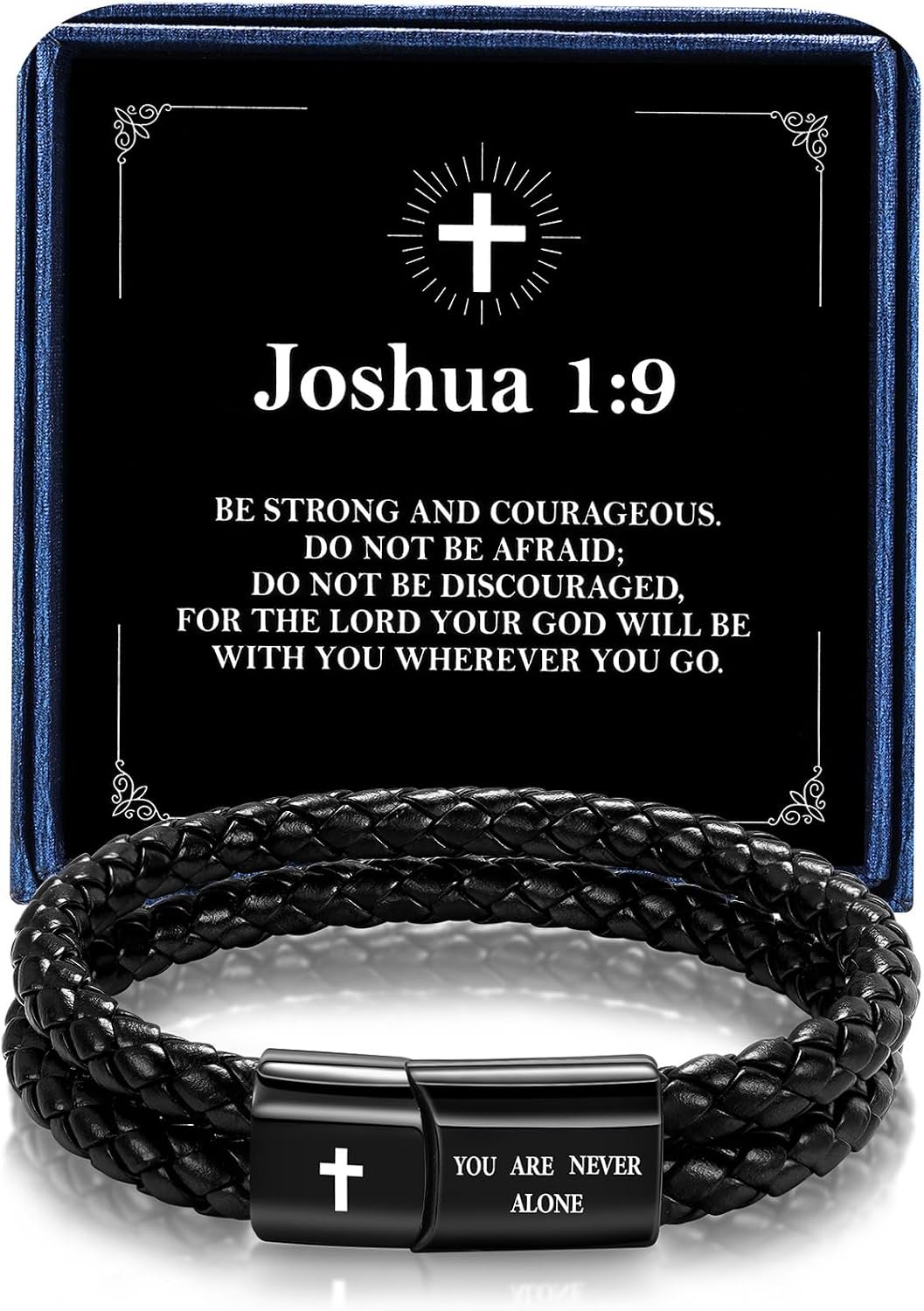 Christian Bracelet for Men, Bible Verse Leather Cross Gift for Men