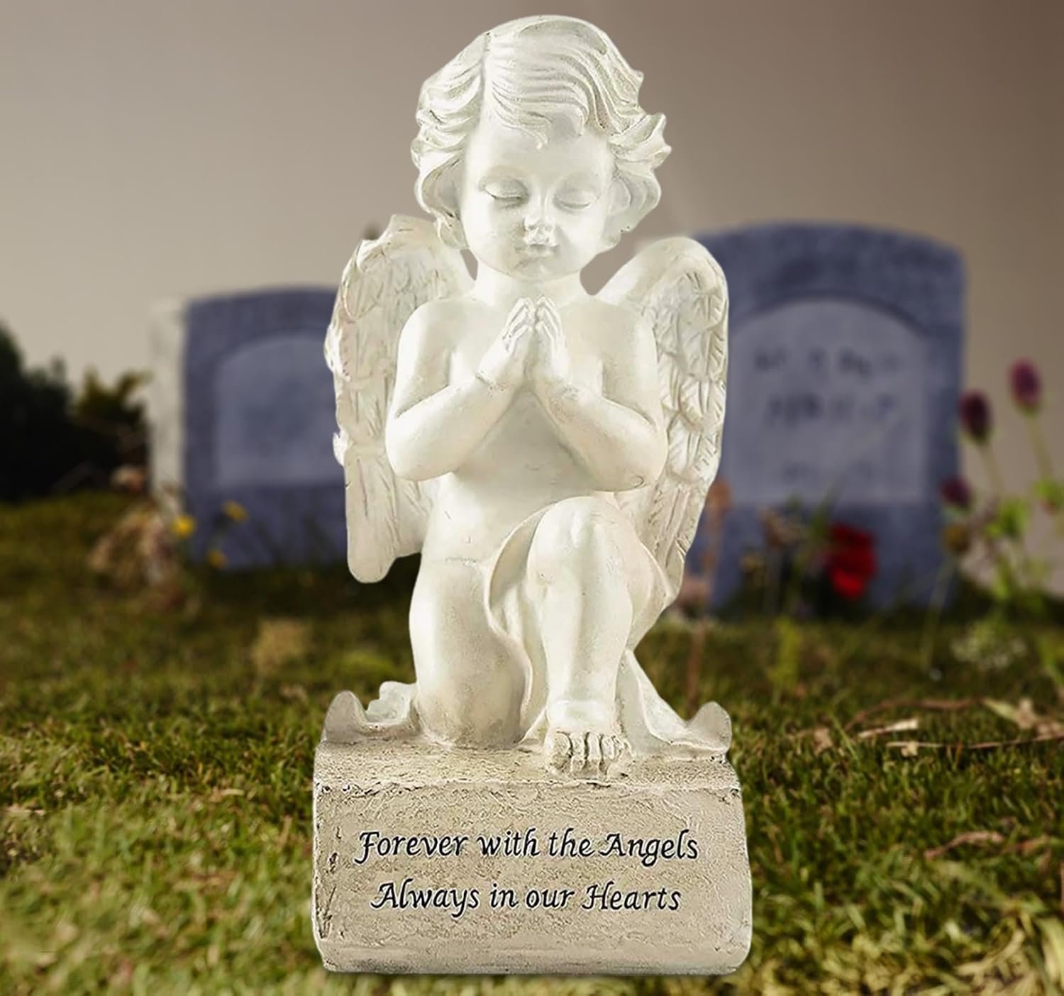 Artisan Flair 6.5 Inch Praying Angel Figurines, Resin White Cherubs Statues