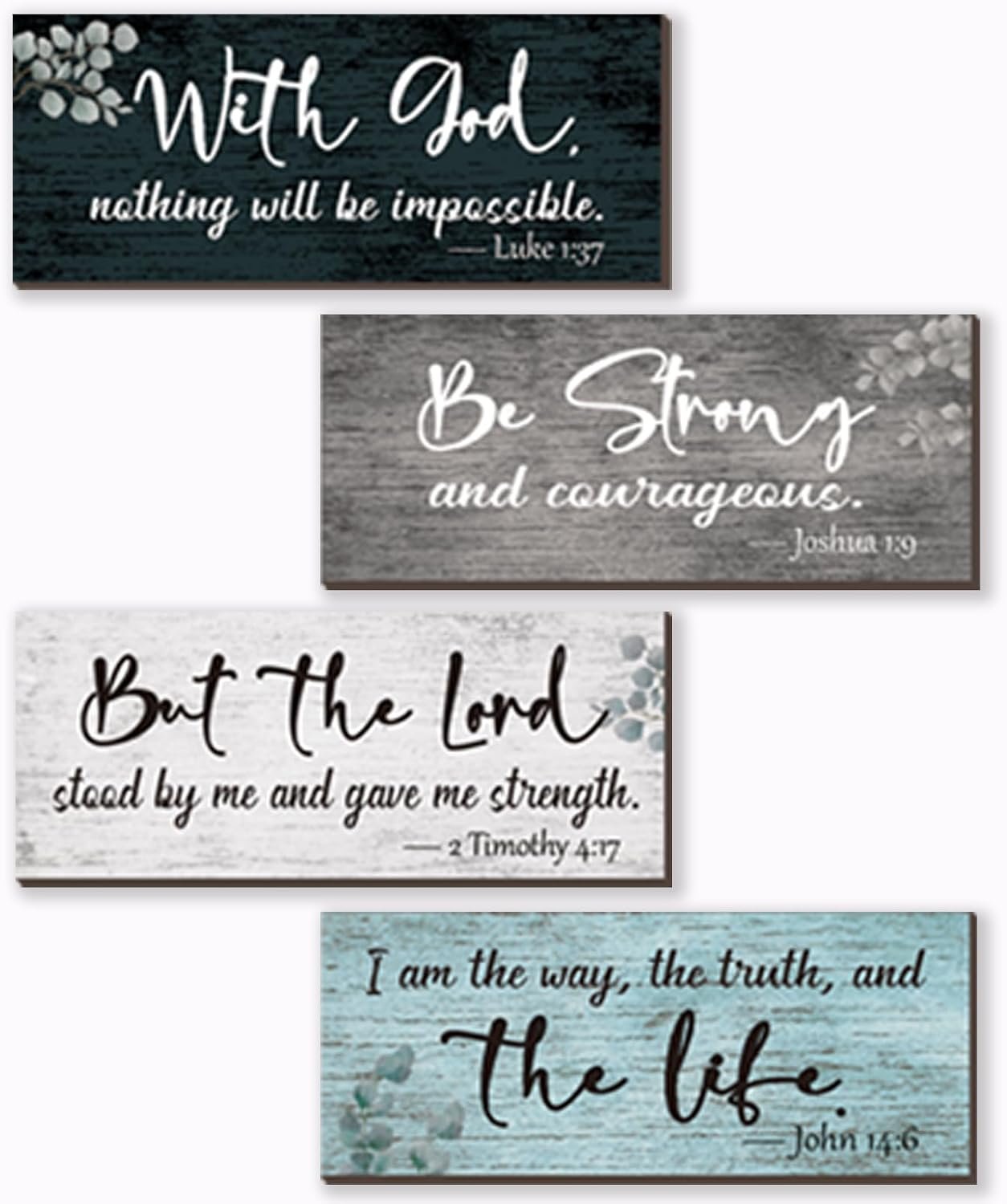4 Pieces Motivational Religious Decor For Home Bible Verses Wall Decor Inspirational Wooden Christian Signs Rustic Farmhouse Prayer Decor for Living Room Office Bedroom Bathroom(Fresh,10×4″)