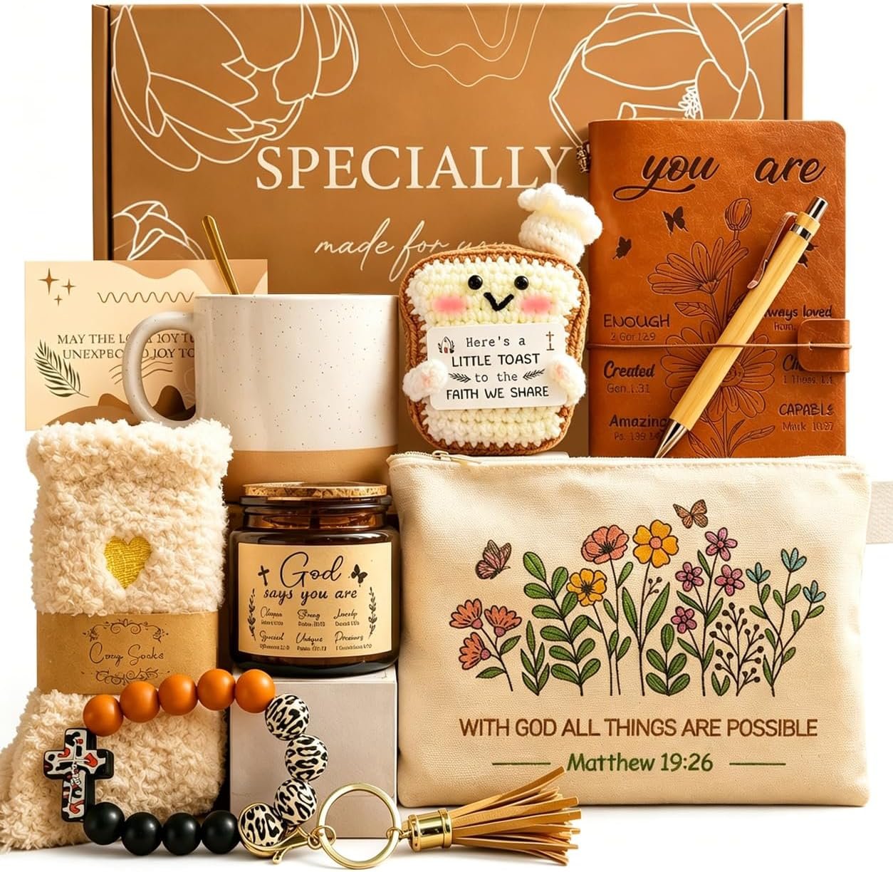 10Pcs Christian Gifts for Women, Inspirational Gift Box – Happy Birthday Thank You Basket, Get Well Mother’s Day Employee Appreciation Present for Mom Friend Teacher Coworker, Unique Christmas Ideas