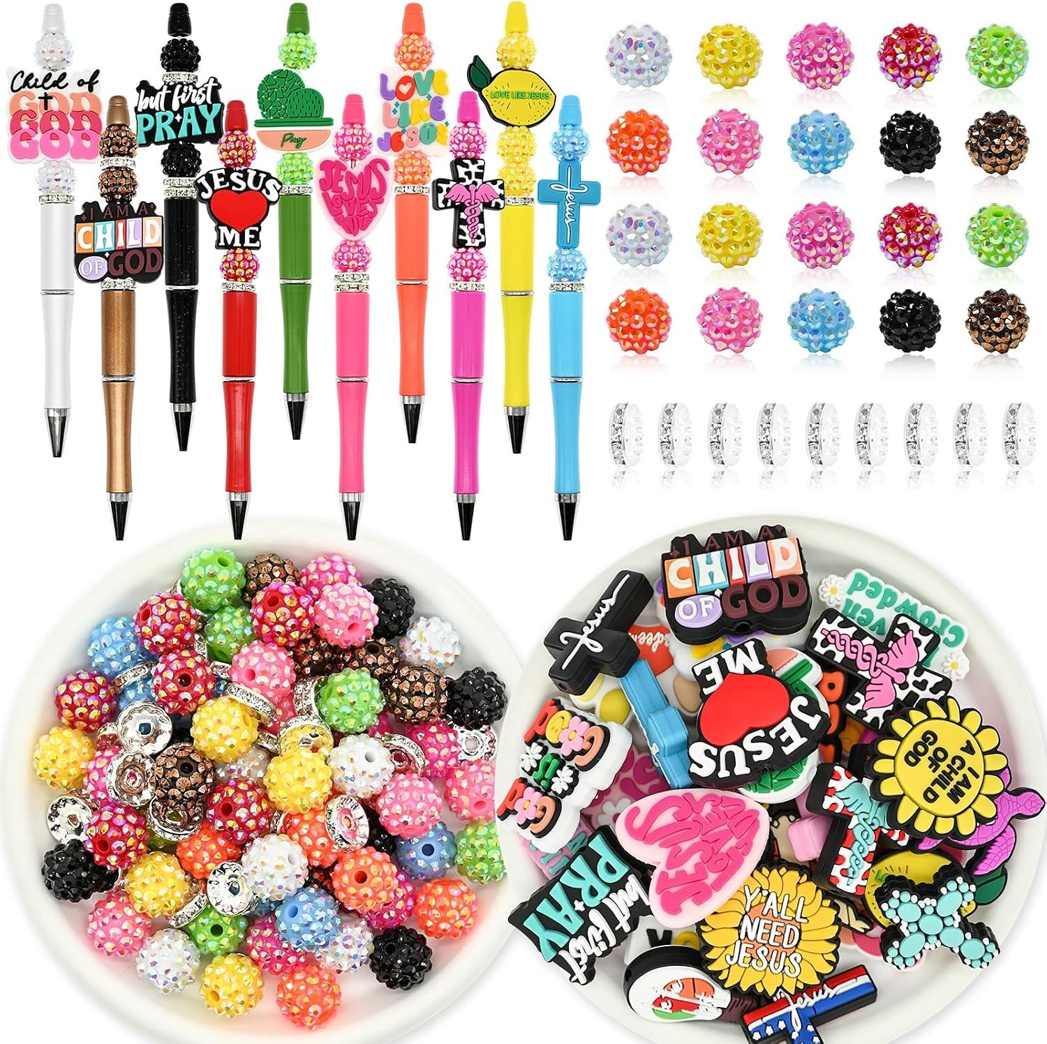160 Pcs Jesus Pens Beaded Pen Kit Faith Pen Making Kit With Beads And Charms Office Supply Bulk Gift Stationery Supplies For Christian Party Favors