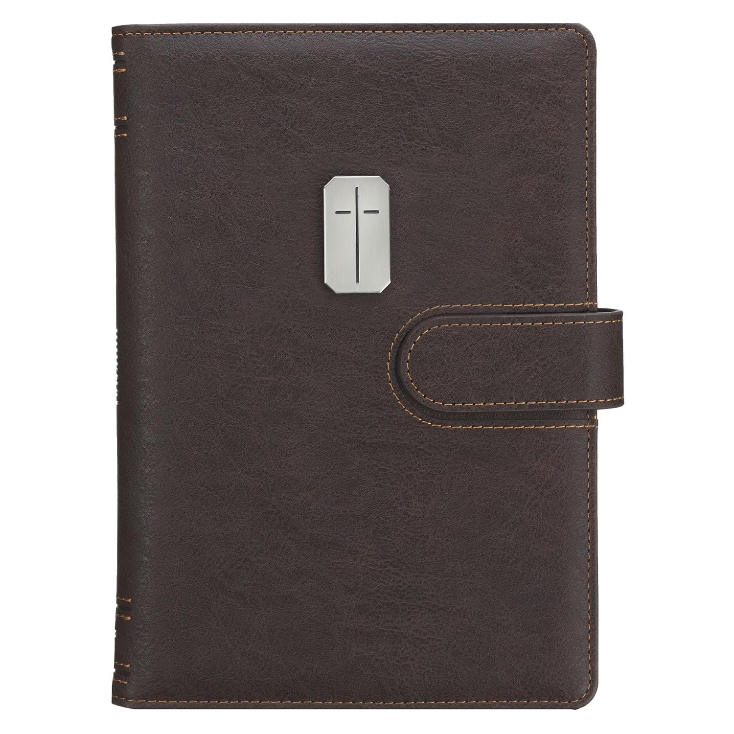 Christian Art Gifts Inspirational Magnetic Closure Journal w/Pen Holder, Man of God – 1 Tim. 6:11 Bible Verse, Dark Brown w/Cross Applique, Wide Ruled Notebook, 336 Lined Pages w/Scripture