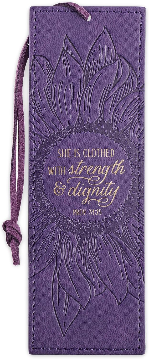 Christian Art Gifts Faux Leather Scripture Bookmark: Strength and Dignity