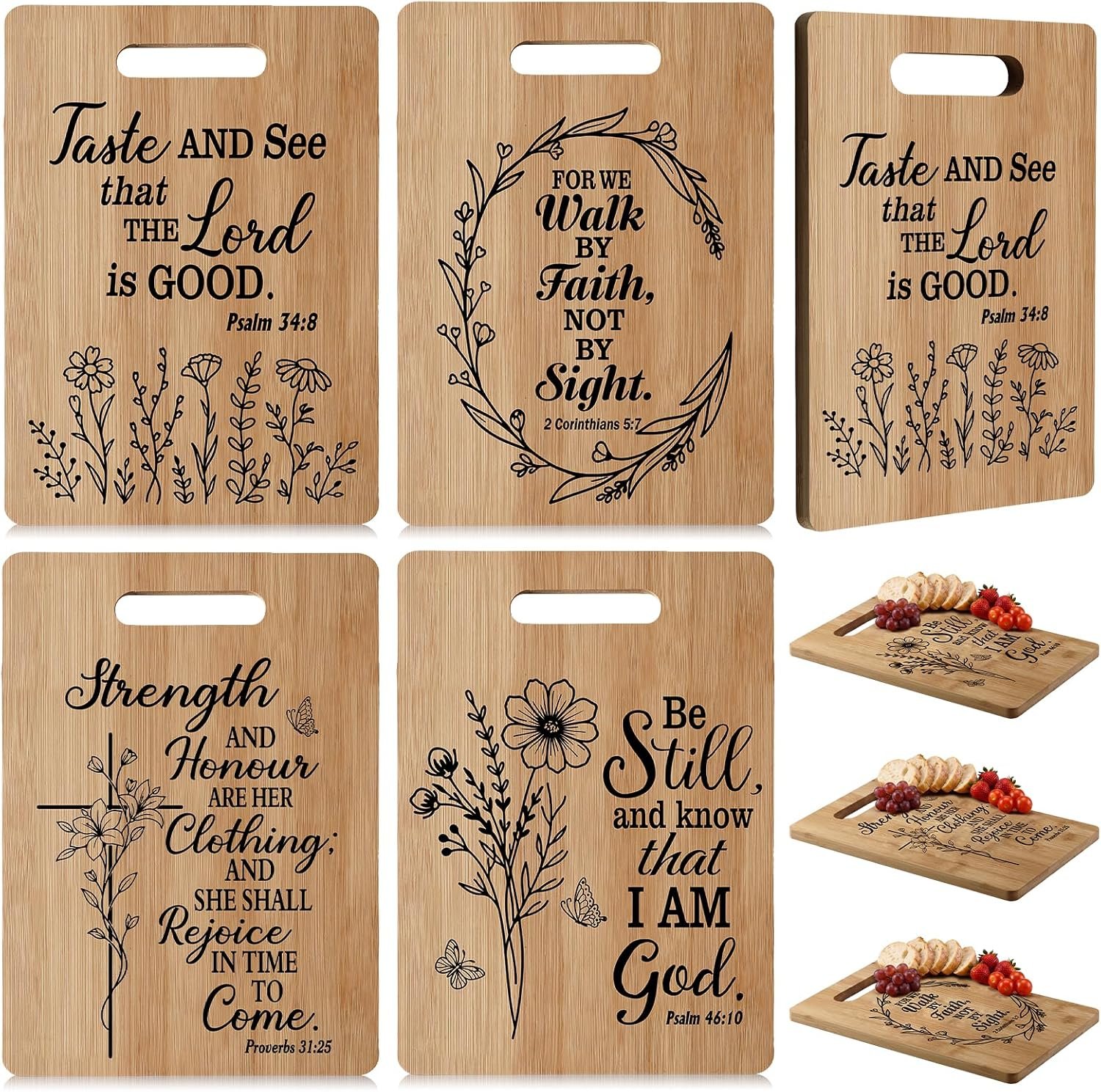 SiliFine 4 Pcs Bible Floral Cutting Board Christmas Christian Gift Women
