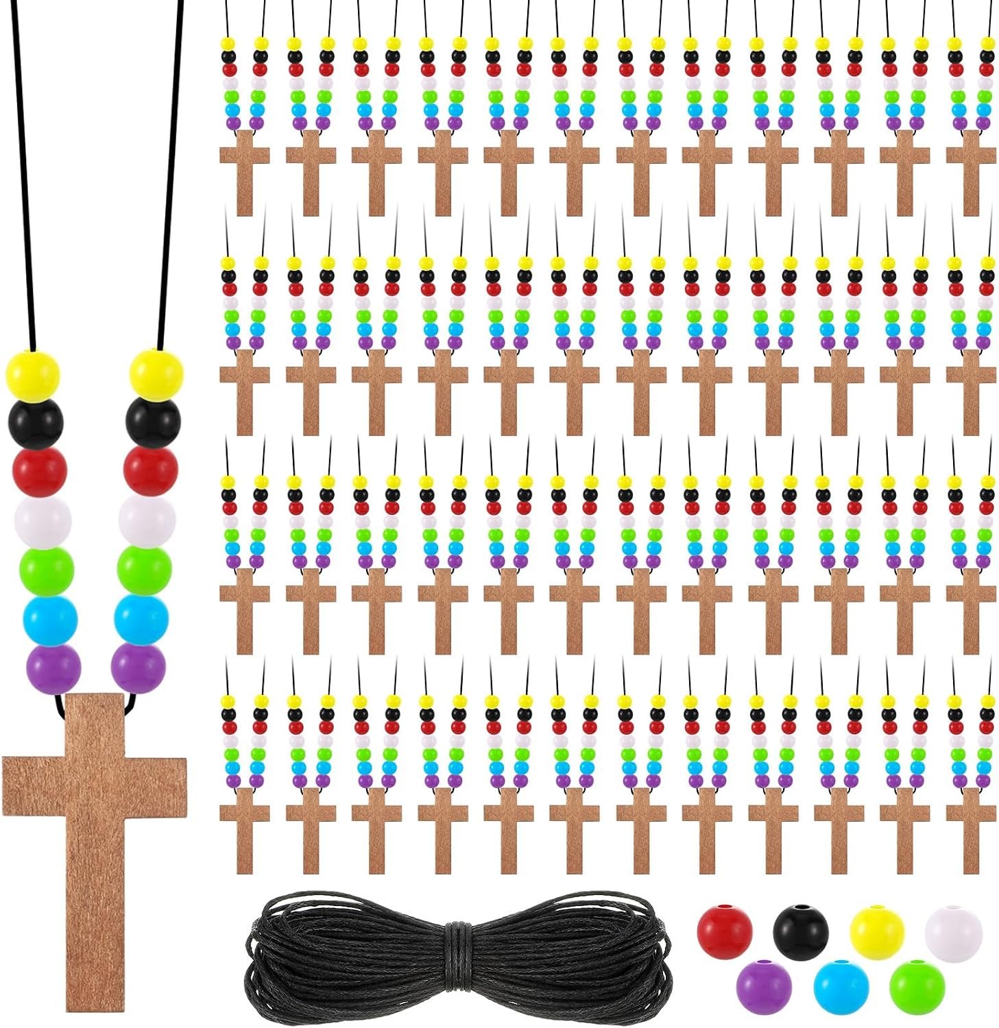 Kathfly 261 Pcs Wood Cross Necklace, Sunday School Crafts for Kids, Brown