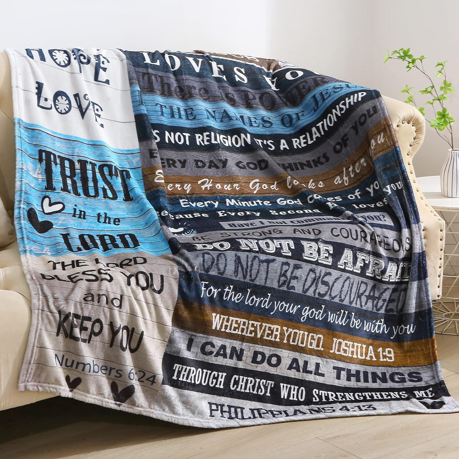 Christian Blanket Birthday Gifts for Women Men, Inspirational Scripture Throw Blanket with Bible Verse Religious Gifts (Navy, 40×50 inch, Navy Letter)