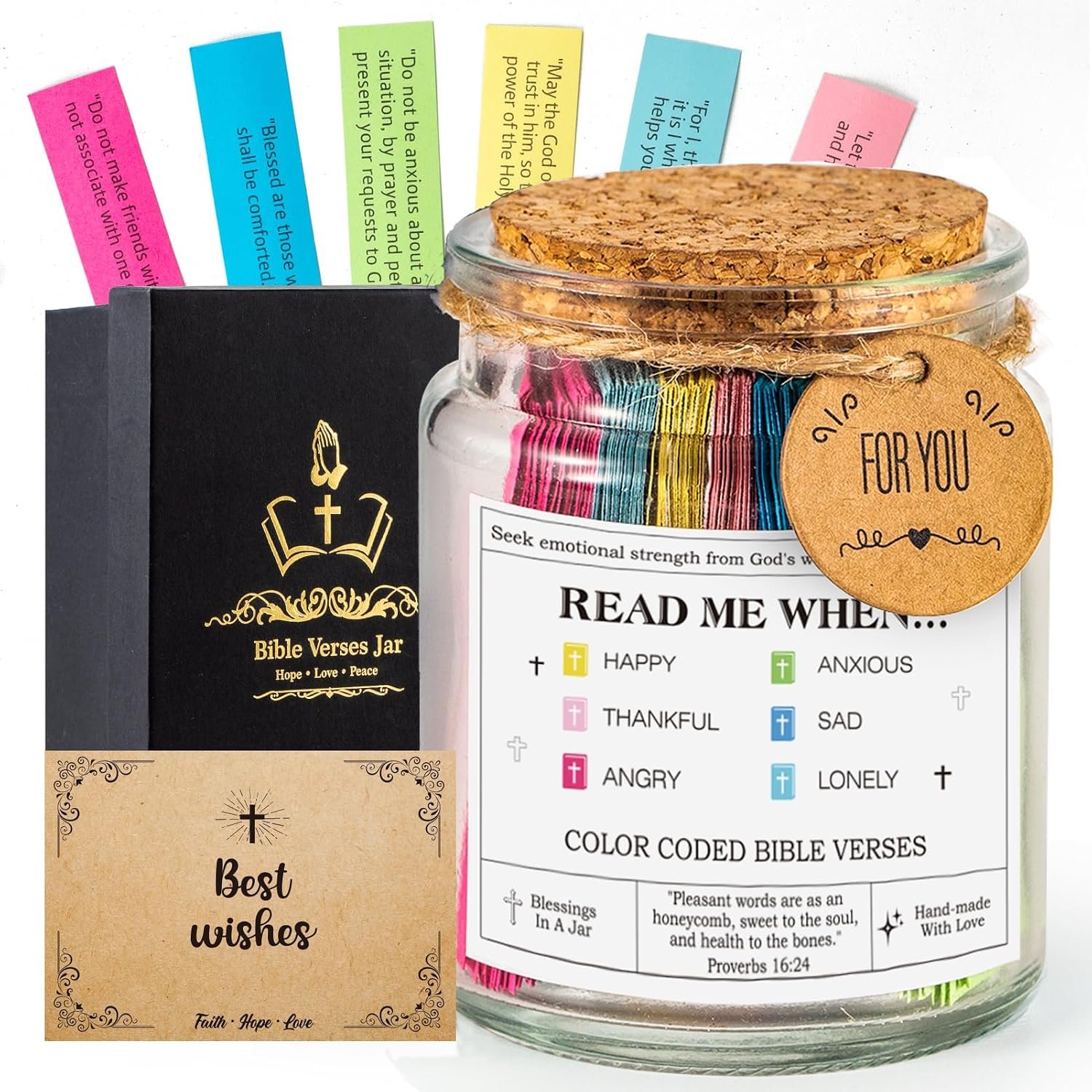 Bible Verse Jar(KJV) – Christian Gifts For Women, Men, Mom, Dad, Friend, Birthday Gifts For Women, Easter Basket Suffers, Christmas & Mothers Day Gift, Graduation Gift- Prayer Jar Daily Encouragement