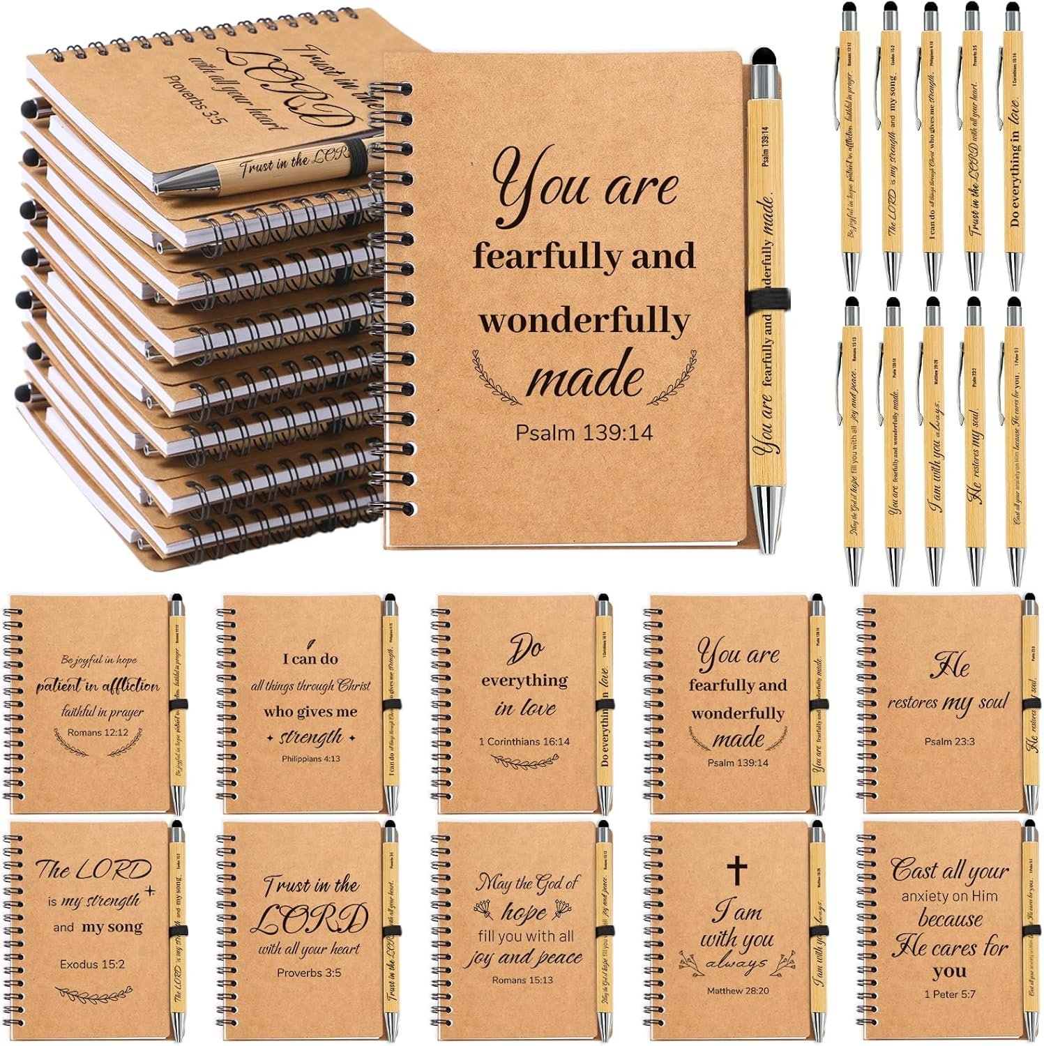 20 PCS Bulk Christian Gifts, Prayer Journal for Women & Men,10 Small Christian Notebooks,10 Scripture Pens, Inspirational Notebooks for Church, Spiritual Gift for Bible Study, Faith Gift
