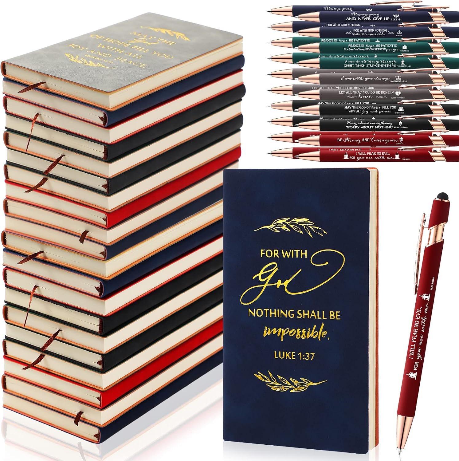 Crtiin 40 Pcs Christian Notebooks with Motivational Pens, Classic Color