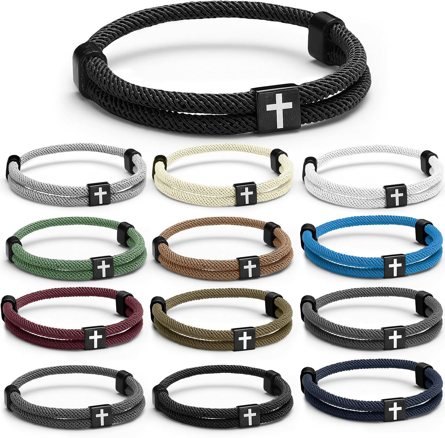 Landical 12 Pcs Christian Braided Cross Bracelet, Adjustable