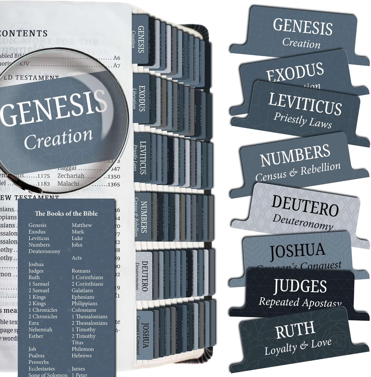 Bible Tabs, 66 Books, Payne’s Gray, Tear-Resistant