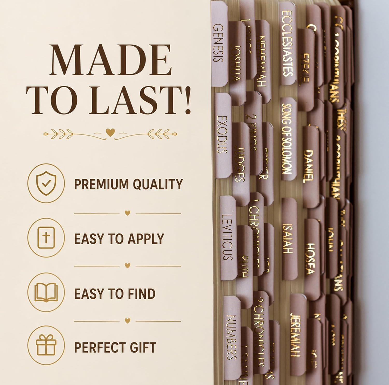 Bible Tabs for Women & Men, Laminated Gold Foil Catholic Bible Tabs (Oak)