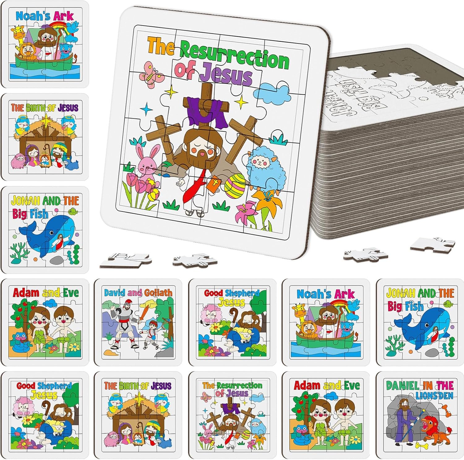 Cinrobiye 24 PCS Bible Story Jigsaw Puzzle Craft Kit, Christian Bible Activity Puzzles for Sunday School, Church Activities, Bible Study, Religious Education and Group Activities