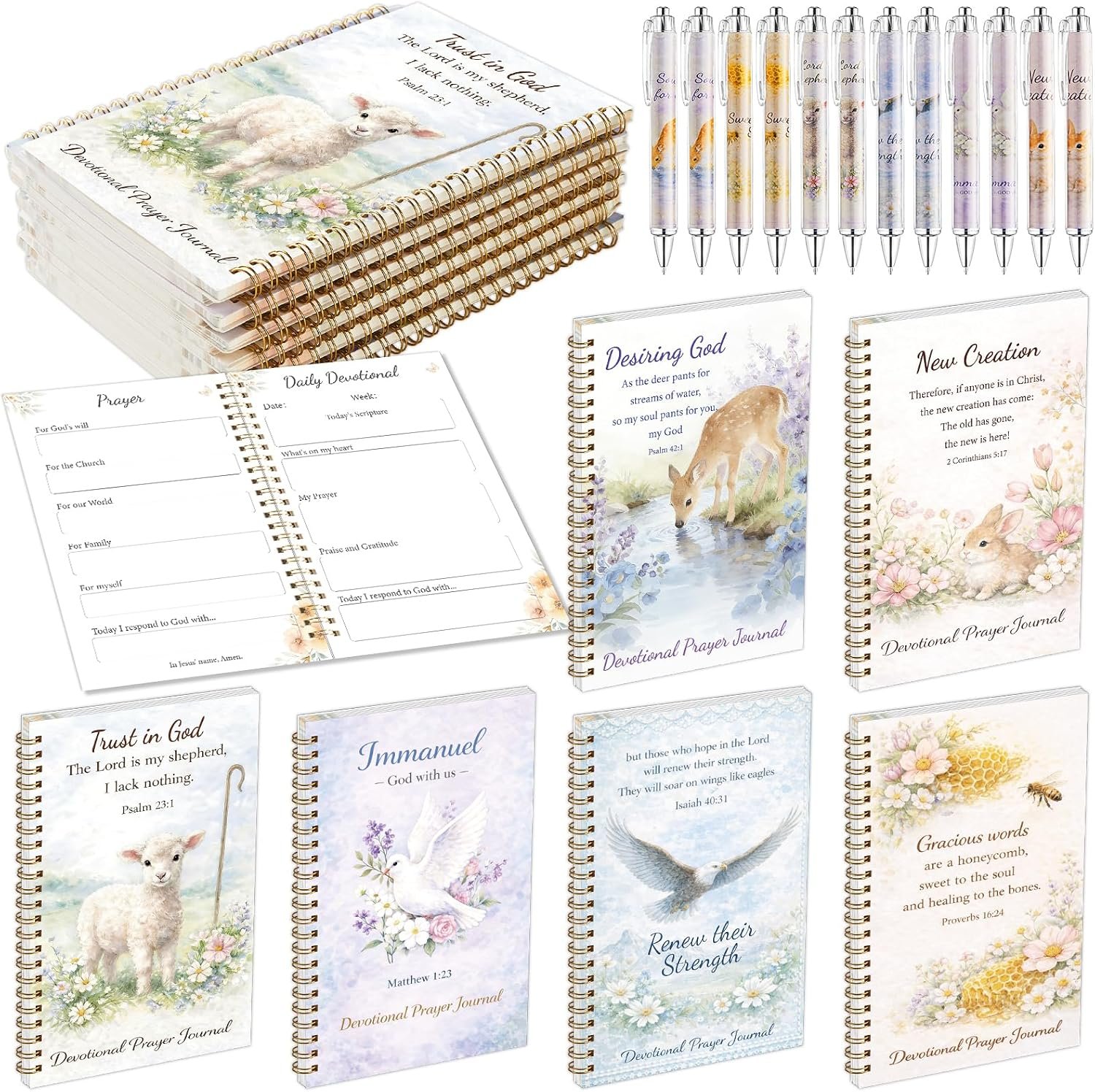12 Sets A5 Prayer Journal for Women Bulk with Pen Daily Devotional, Prayer Prompts and Reflection Gratitude Notebook Scripture Inspirational Bible Journal Christian Church Gifts