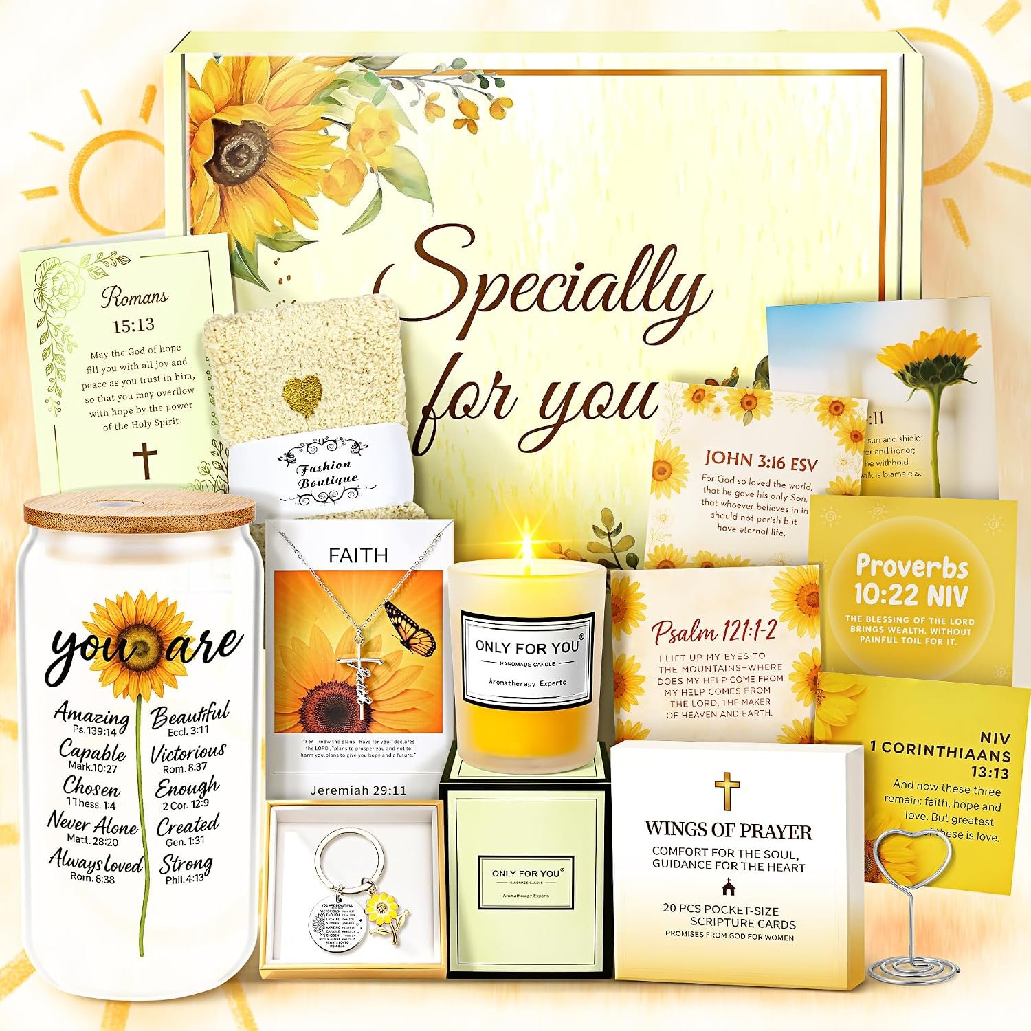 13PCS Christian Gifts For Women Faith -Inspirational Religious Birthday Gifts,Sunshine Box Spiritual Baptism Baskets for Her, Mom,Grandma,Wife,Mothers,Friend, Sister Birthday Valentine’s Day Gift